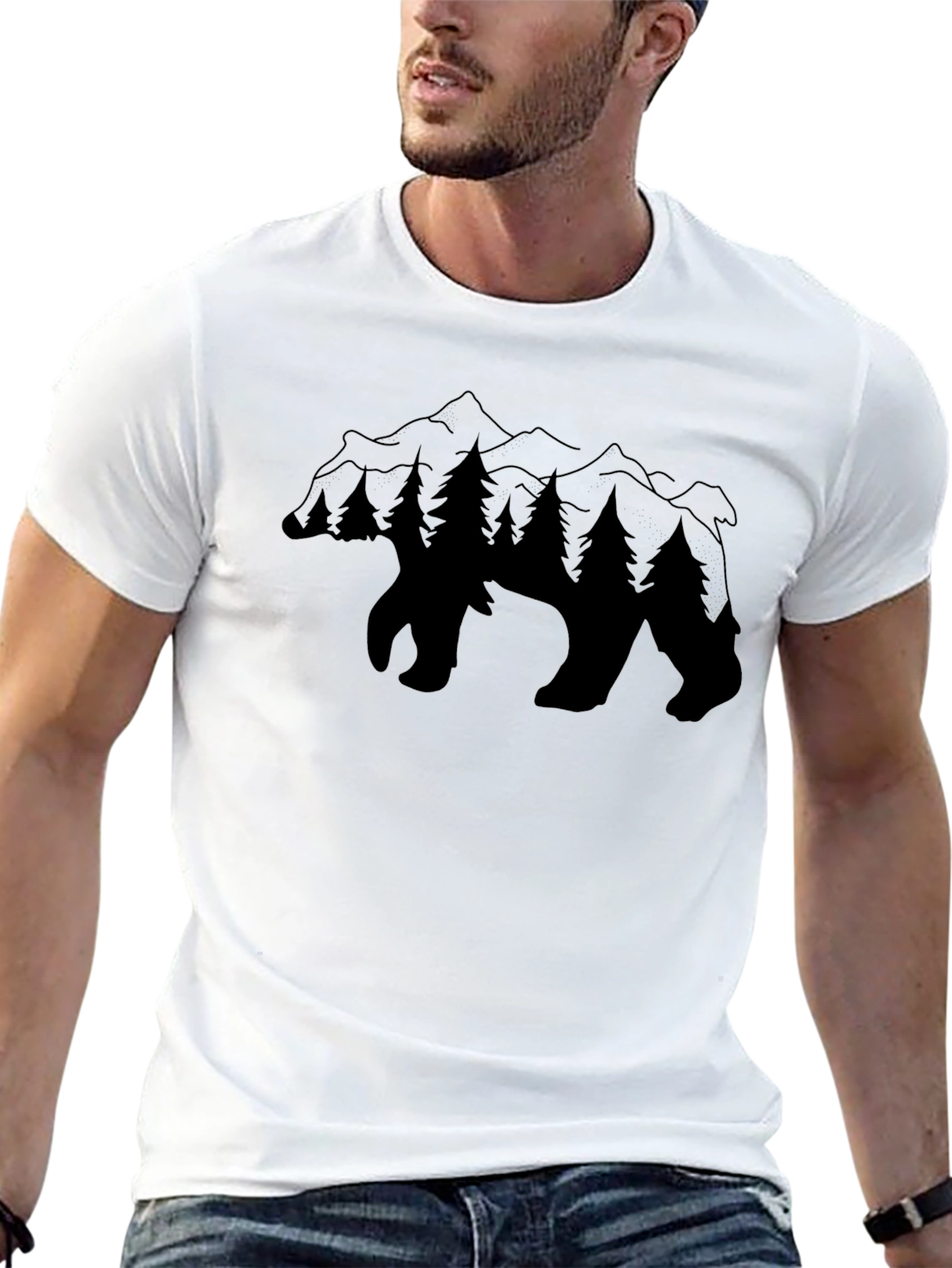 Black Nature Bear Graphic Tee - Black Unisex T-Shirt view 13