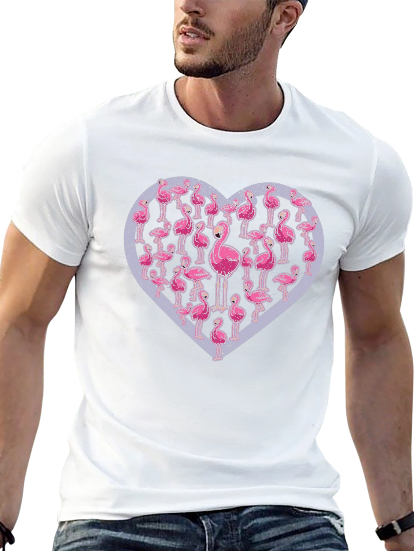 Black Flamingo Heart Graphic Tee - Casual Black T-Shirt view 13