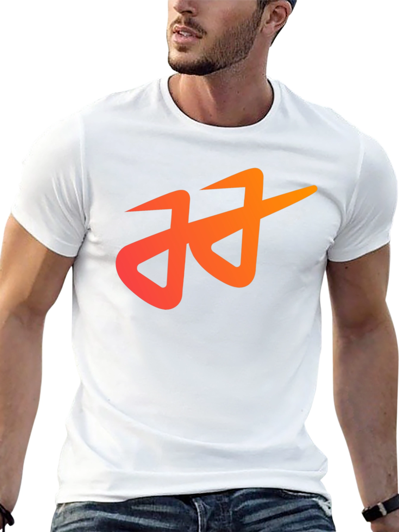 Black Modern Black T-Shirt with Abstract Orange Logo view 13
