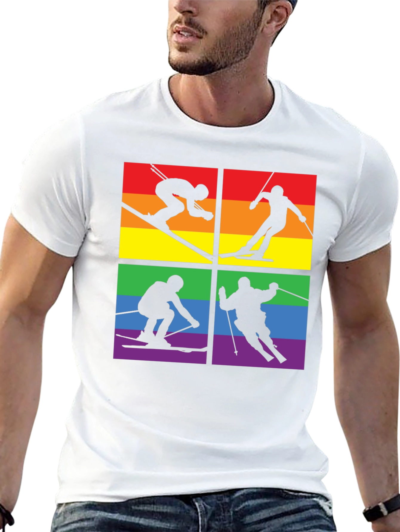 Black LGBTQ+ Pride Skiing T-Shirt view 13