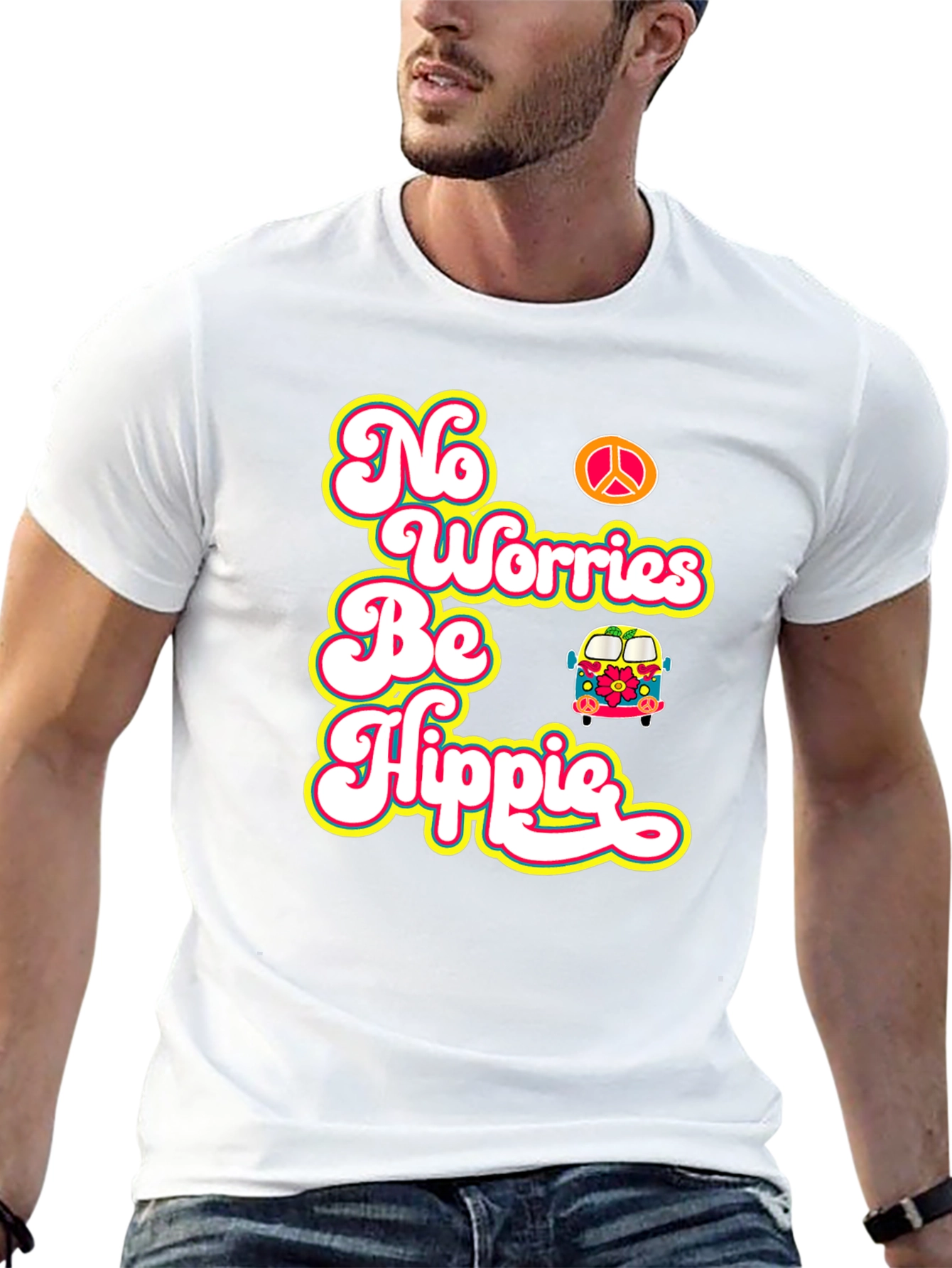 Black No Worries Be Hippie T-Shirt view 13