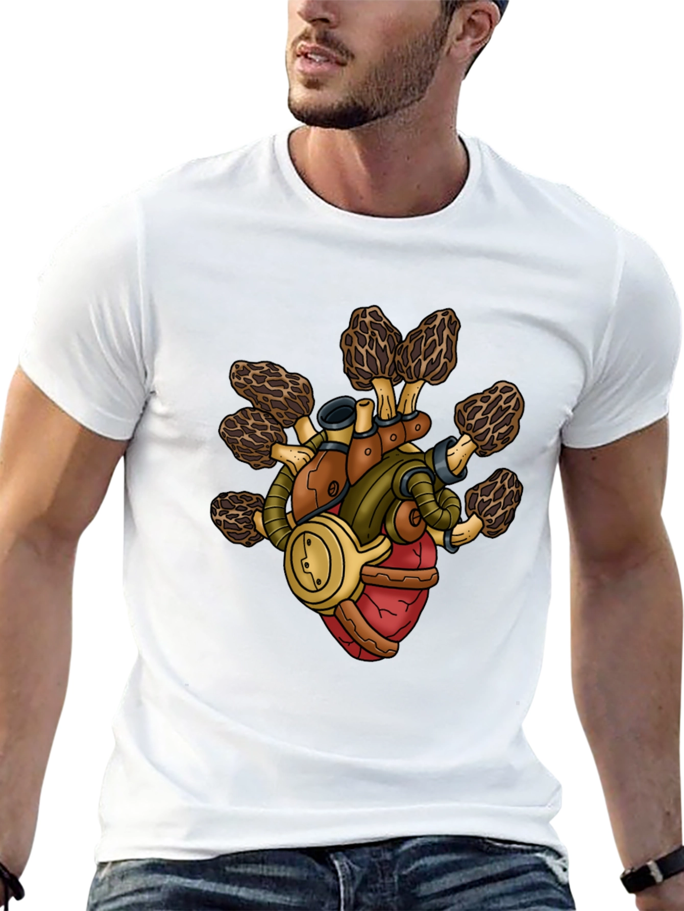 Black Steampunk Mushroom Heart T-Shirt view 13
