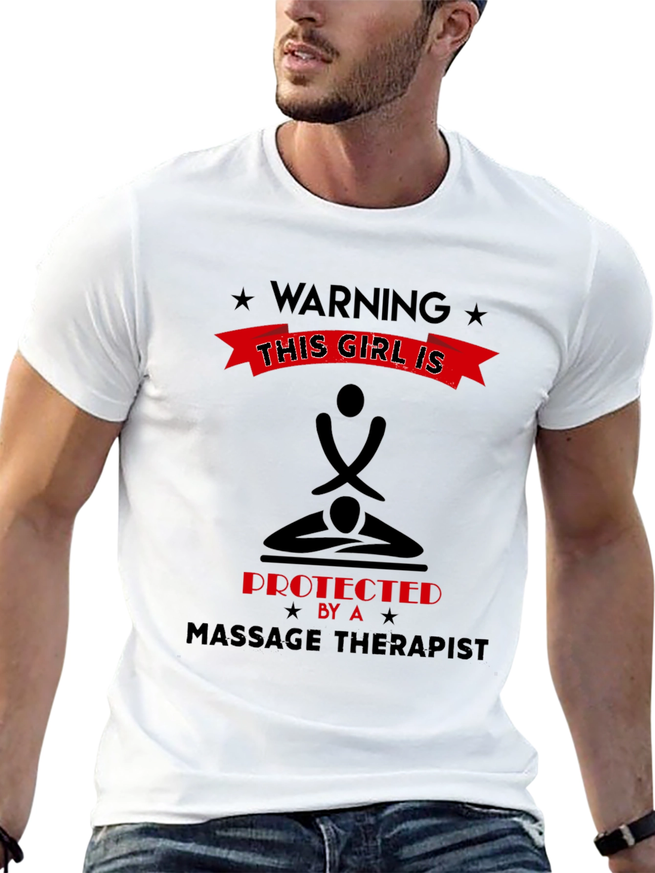 Black Warning Protected By Massage Therapist Graphic Tee view 13