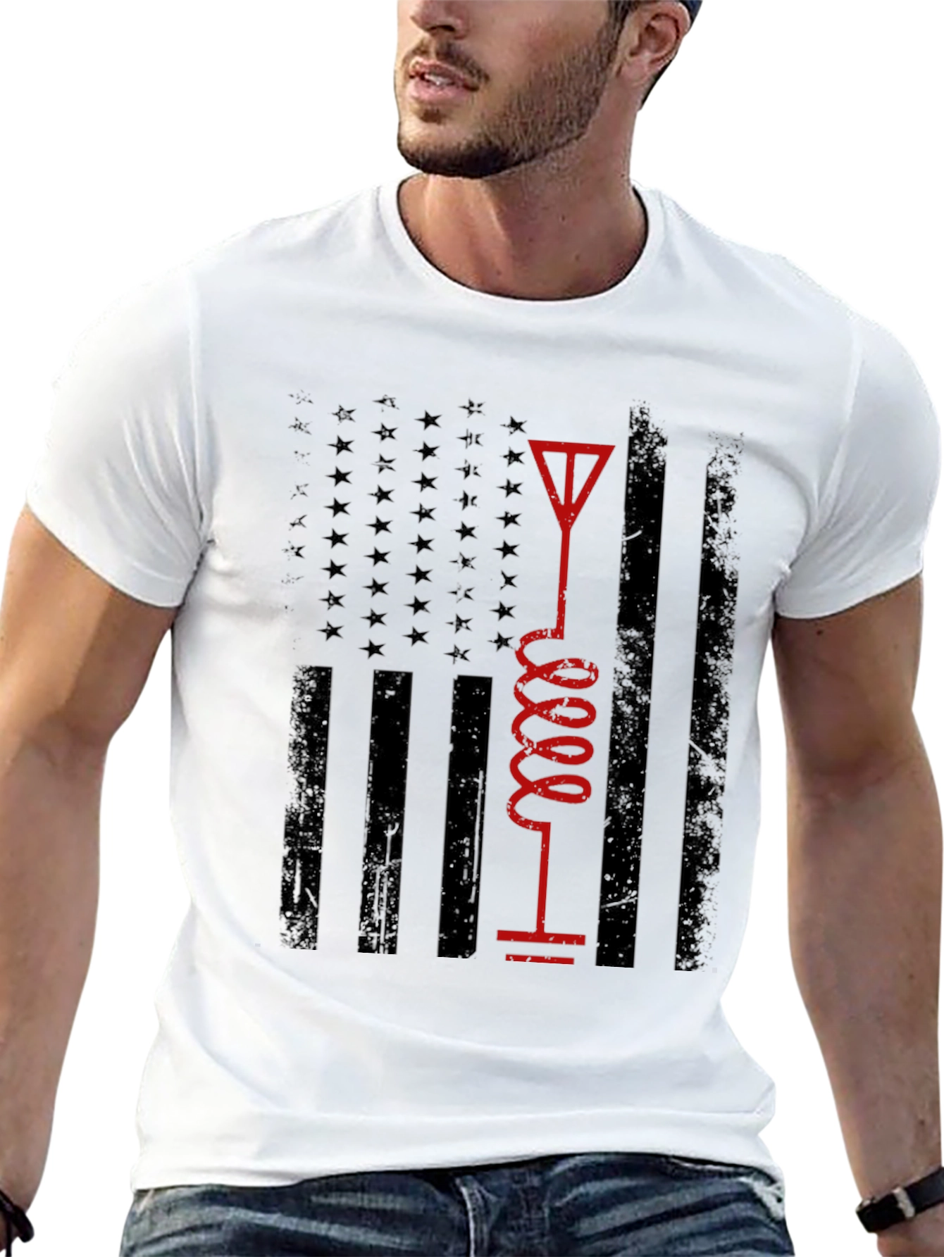 Black American Flag Ham Radio Operator T-Shirt view 13