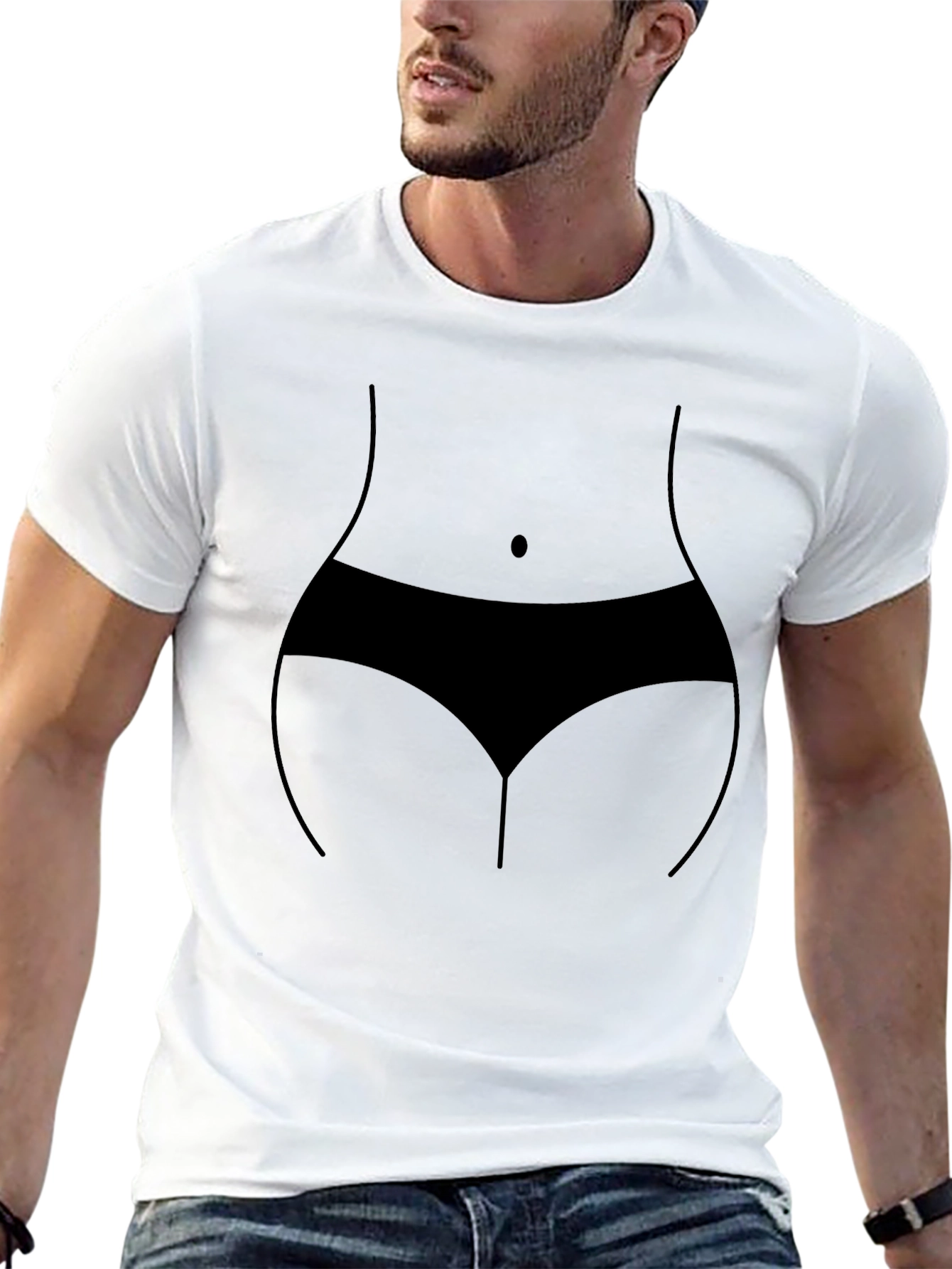 Black Funny Body Outline Graphic Black T-Shirt view 13