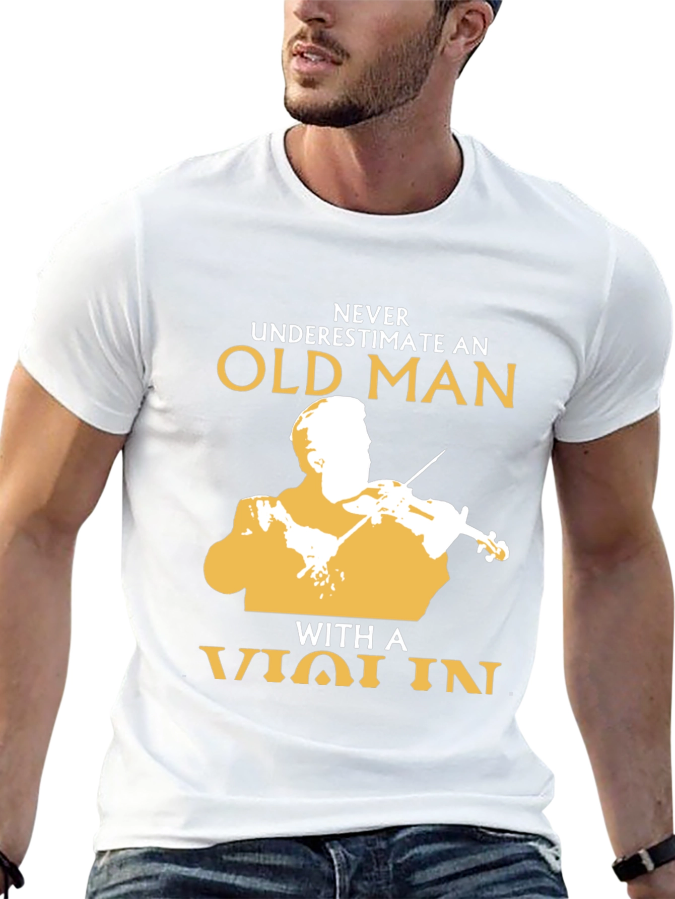 Black Never Underestimate Old Man with Violin Black T-Shirt view 13