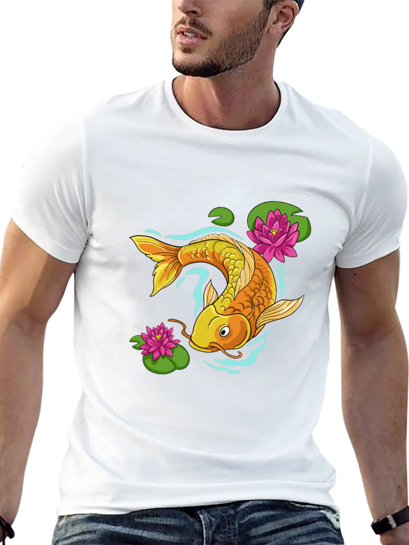 Black Koi Fish Graphic Tee - Black Cotton Blend view 13