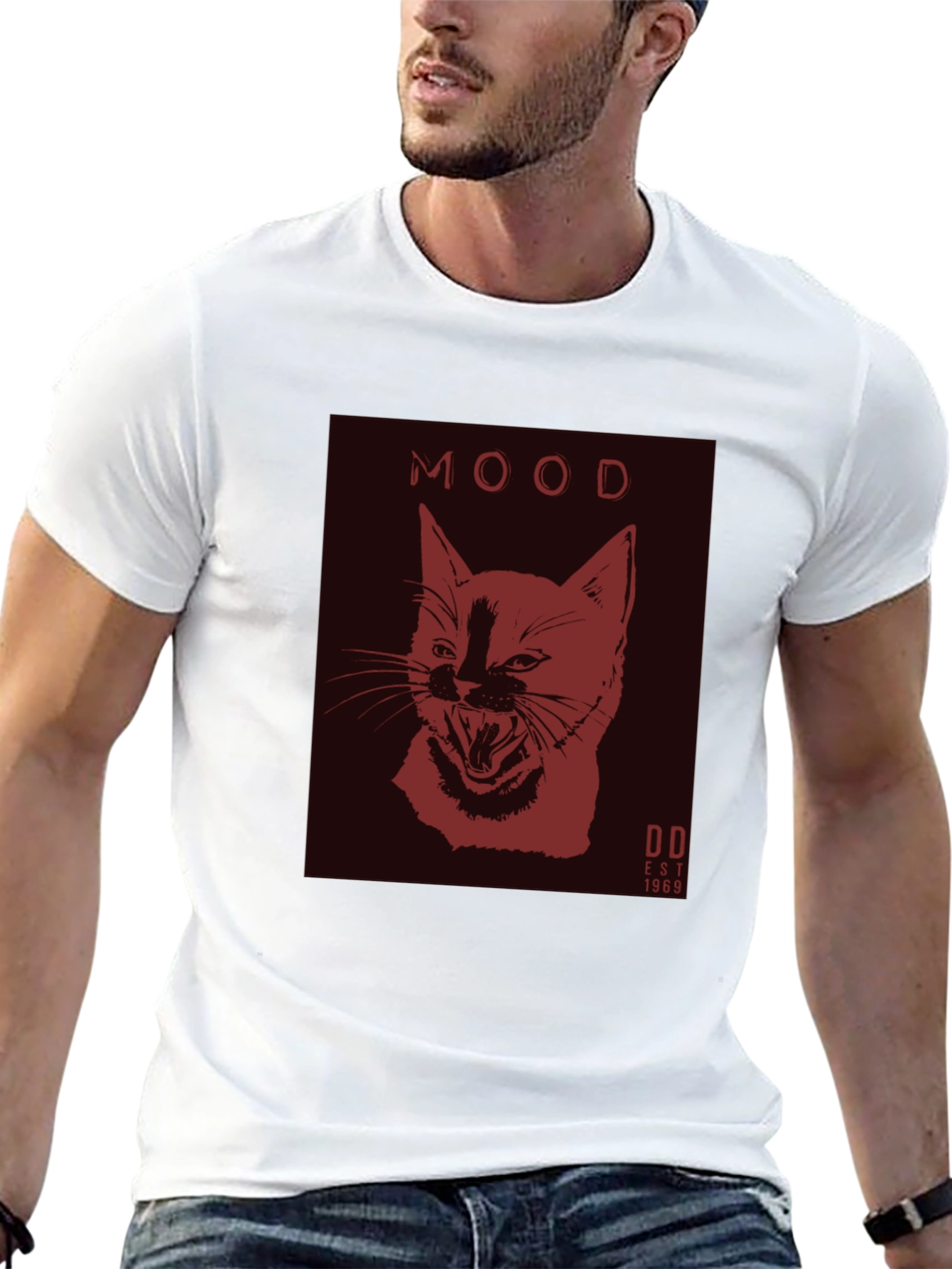 Black Moody Cat Graphic Tee - Black Cotton Comfort view 13