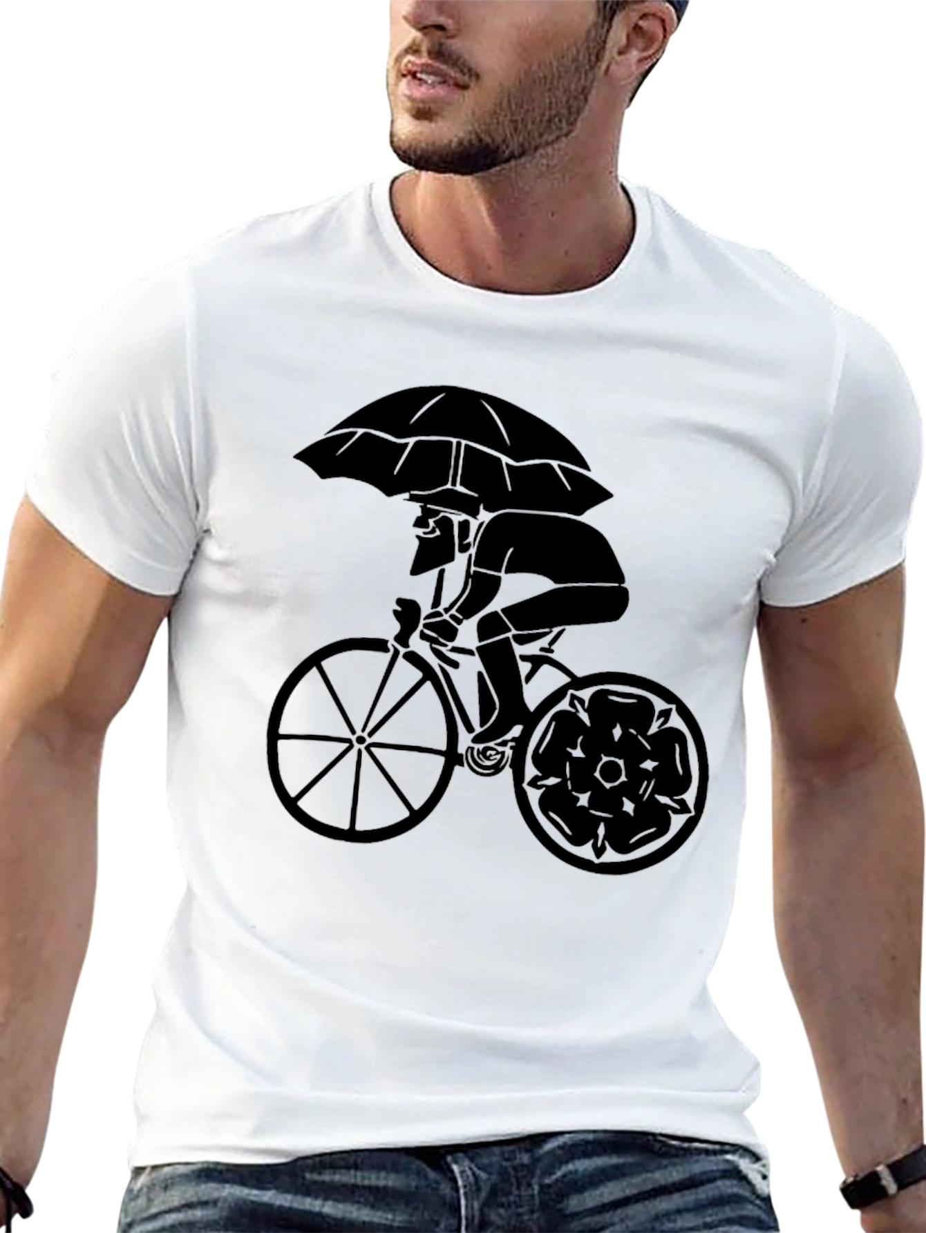 Black Umbrella Cyclist Graphic Tee - Stylish Black T-Shirt view 13
