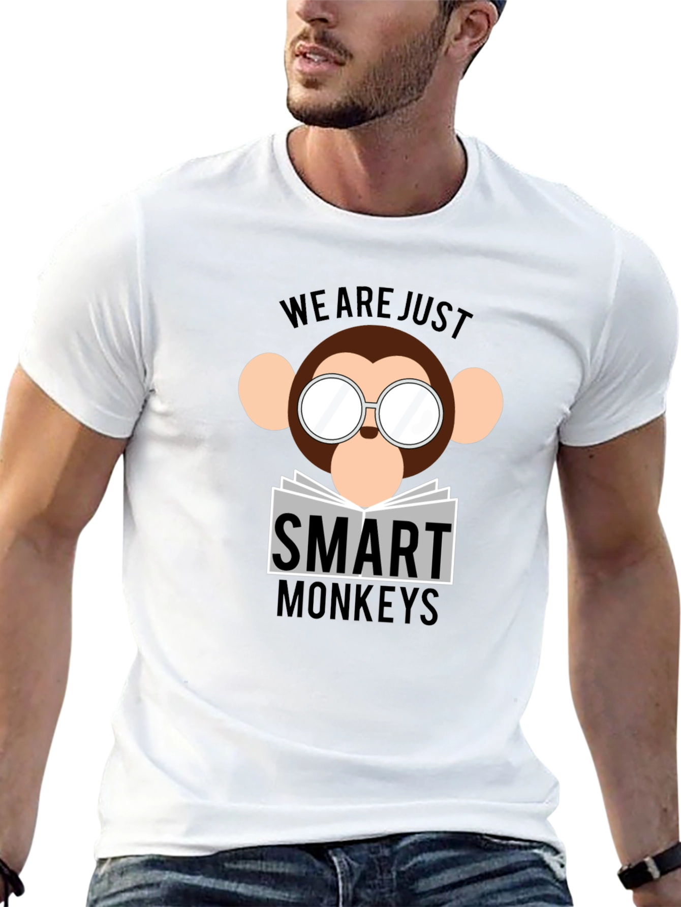 Black Smart Monkeys Graphic T-Shirt - Funny Animal Tee view 13