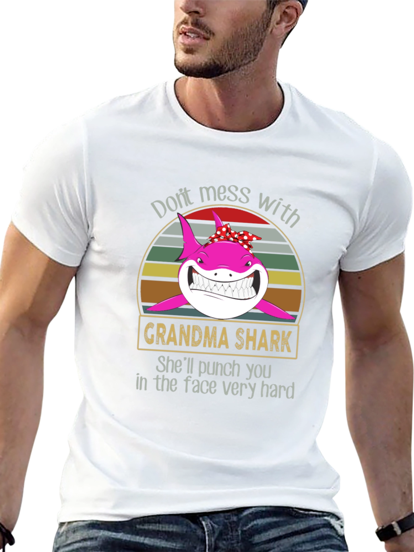 Black Grandma Shark Graphic T-Shirt view 13
