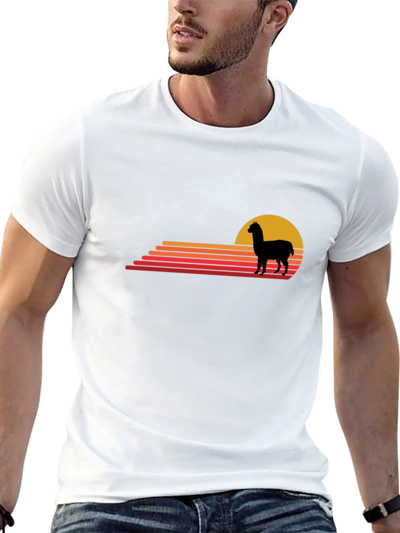 Black Alpaca Sunset Graphic Tee - Retro Style view 13