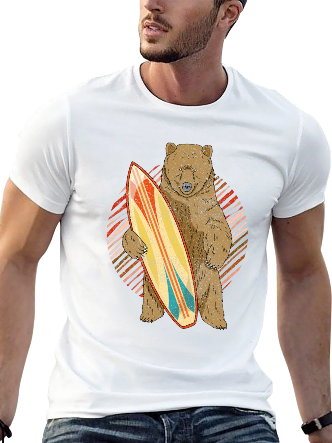 Black Bear with Surfboard Graphic Tee view 13