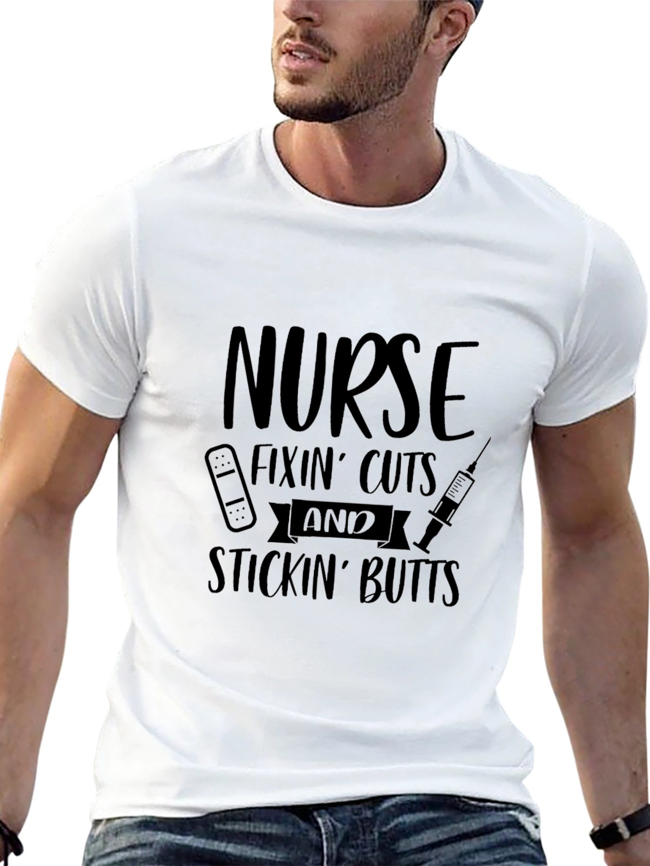 Black Nurse Fixin' Cuts & Stickin' Butts Black T-Shirt view 13