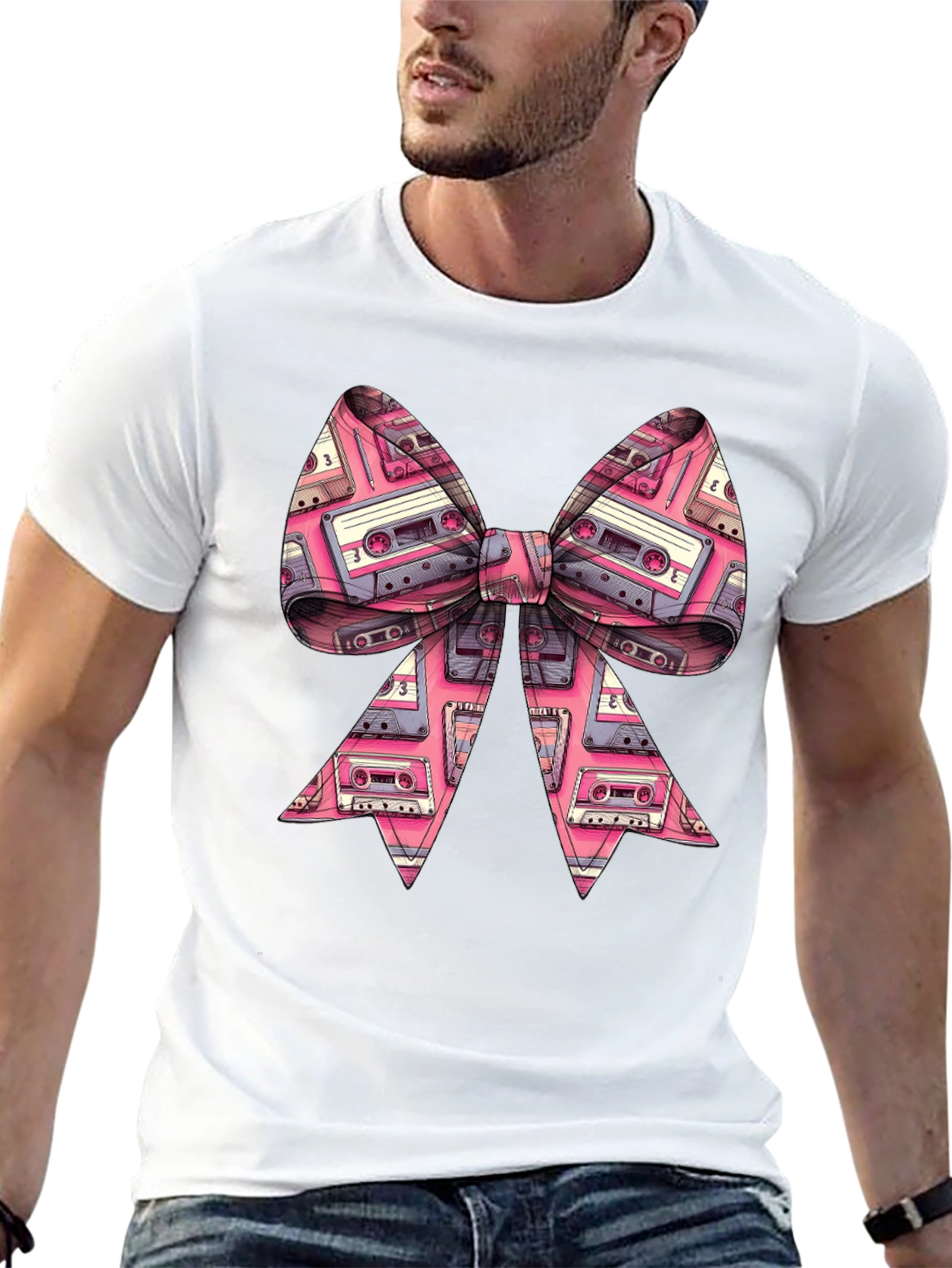 Black Retro Cassette Tape Bow Tie T-Shirt view 13