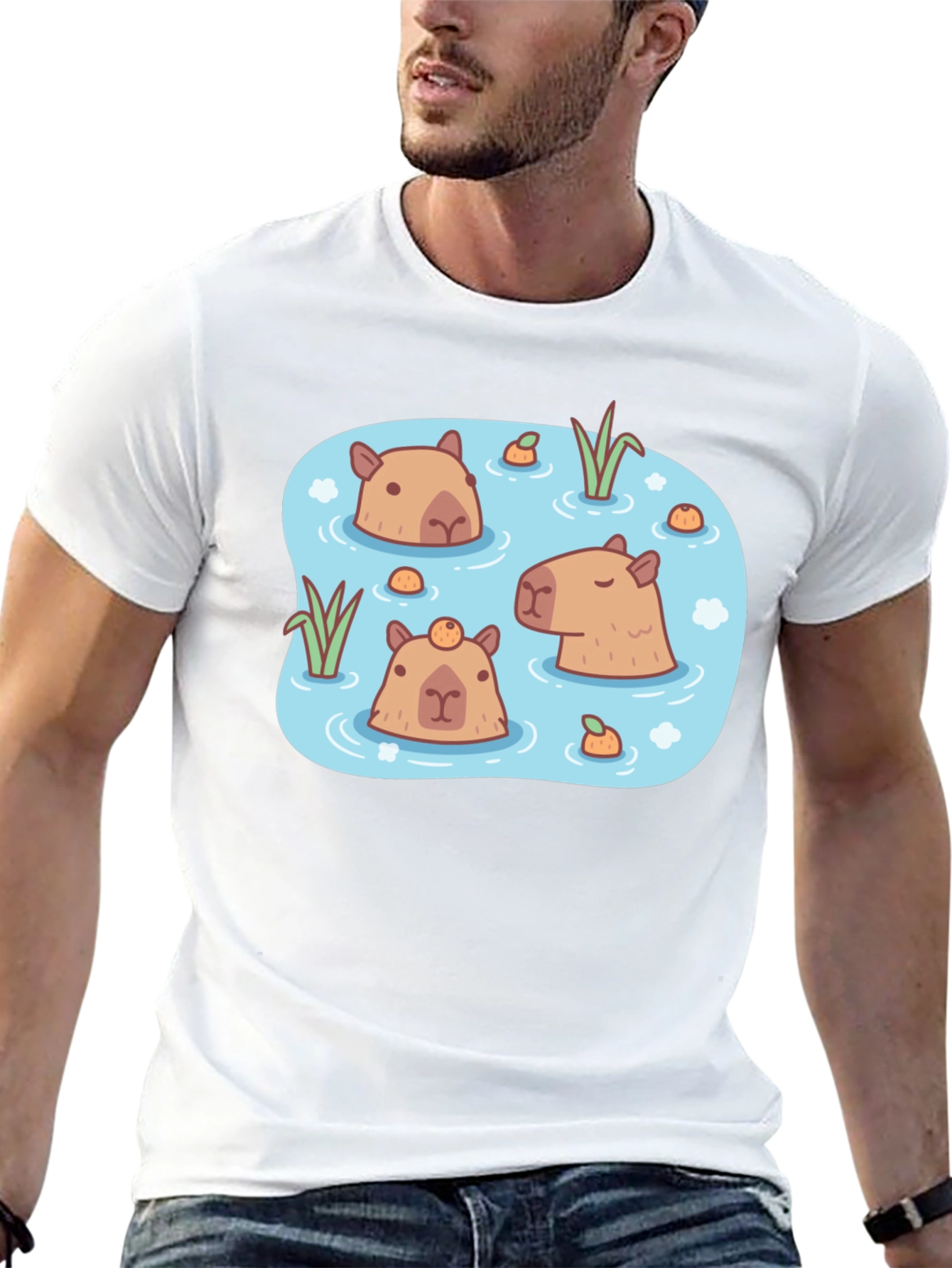 Black Capybara Pond T-Shirt - Relaxed Aquatic Design view 13