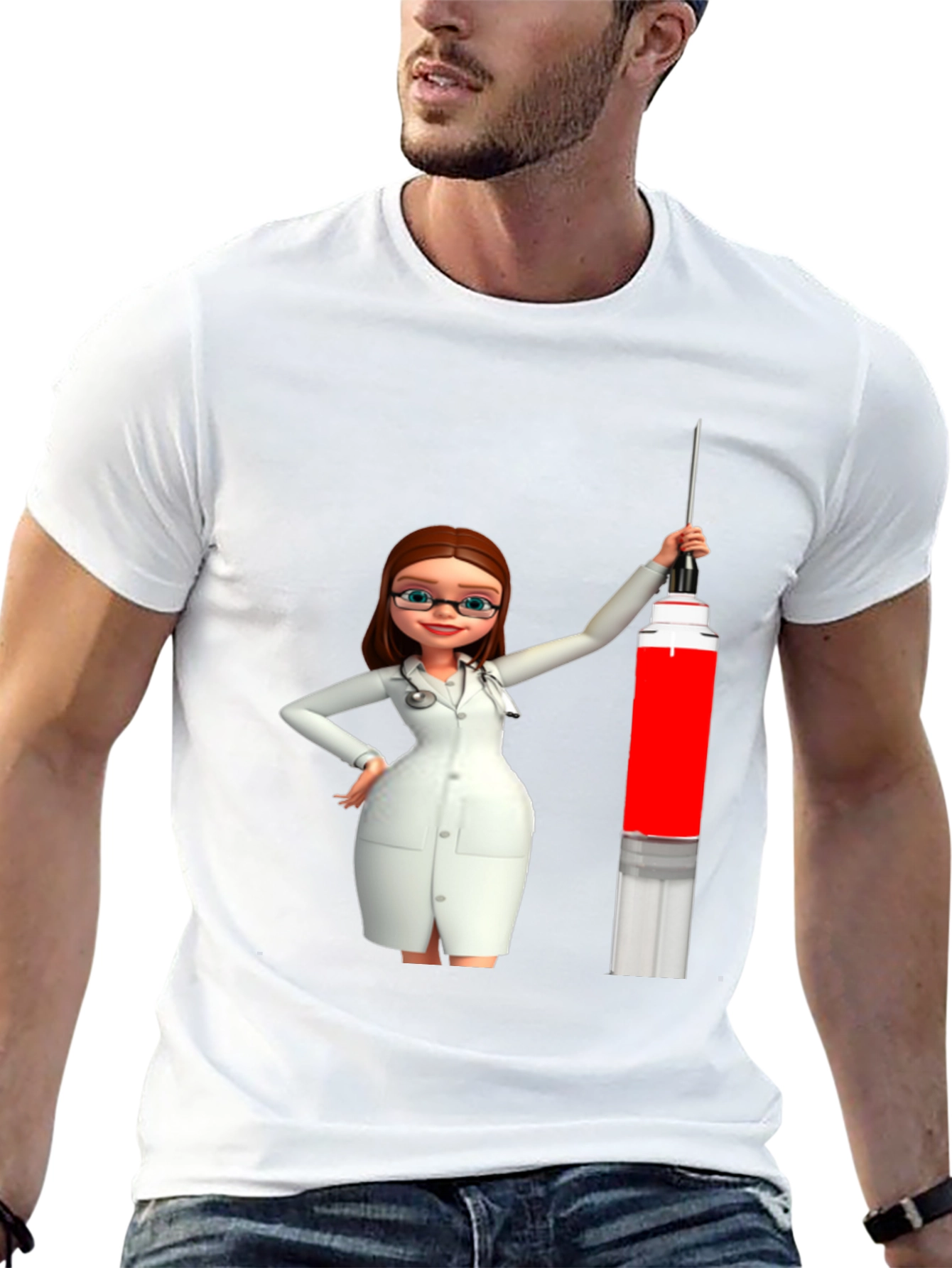 Black Novelty Cartoon Doctor T-Shirt view 13