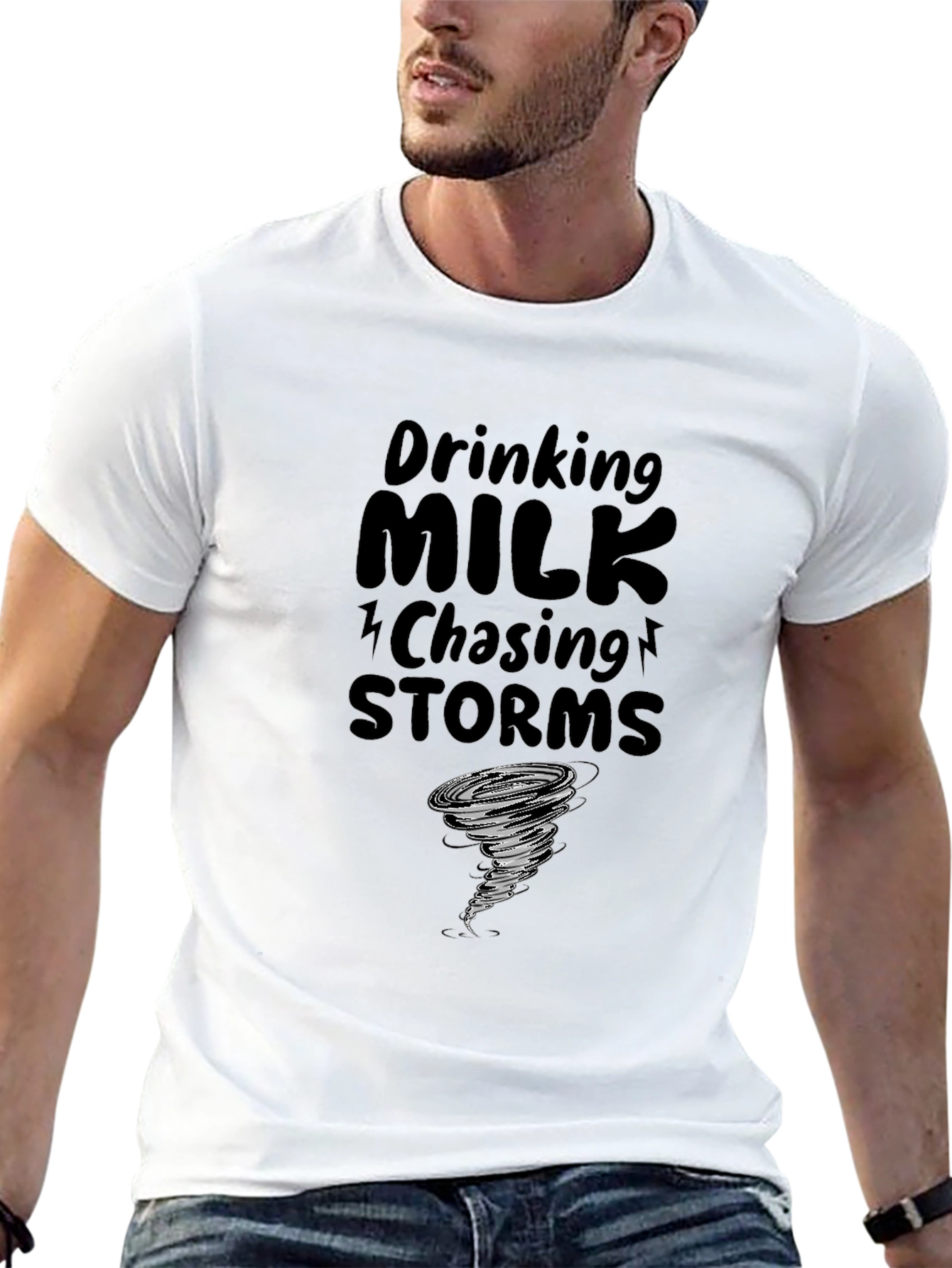 Black Drinking Milk Chasing Storms Graphic Tee view 13