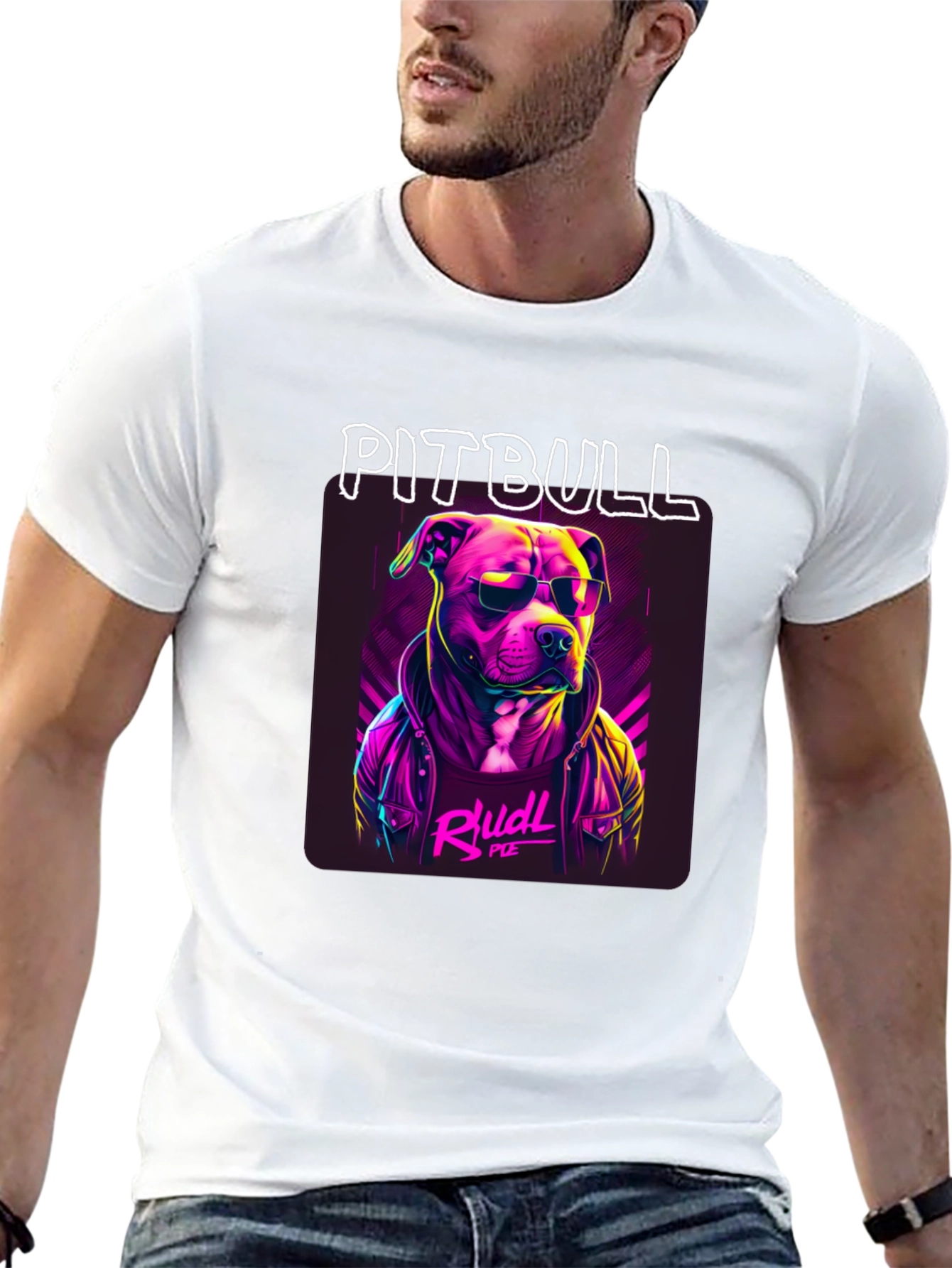 Black Cool Pitbull Graphic Tee - Black Cotton T-Shirt view 13