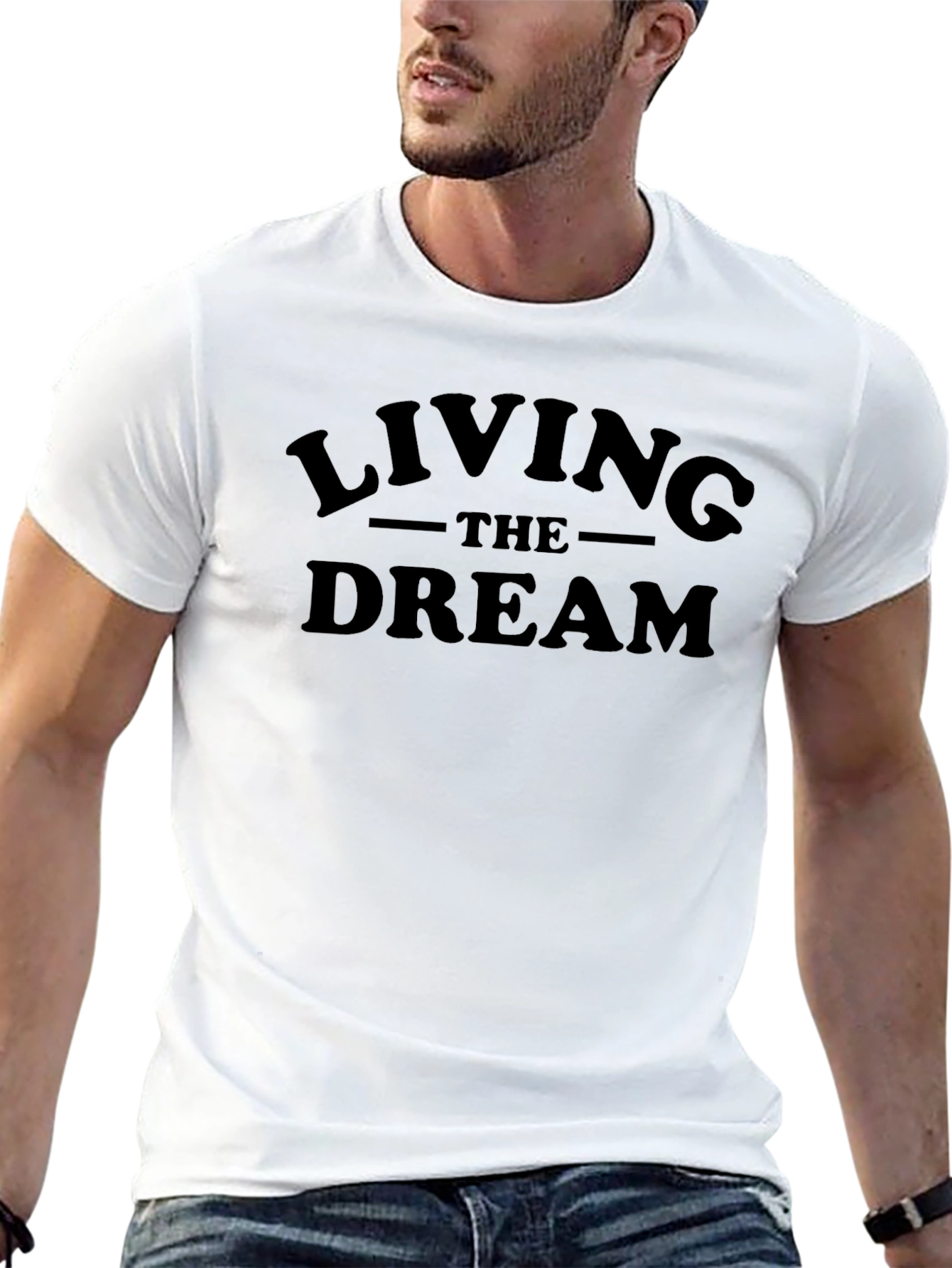 Black Living The Dream T-Shirt - Classic Crew Neck Tee view 13