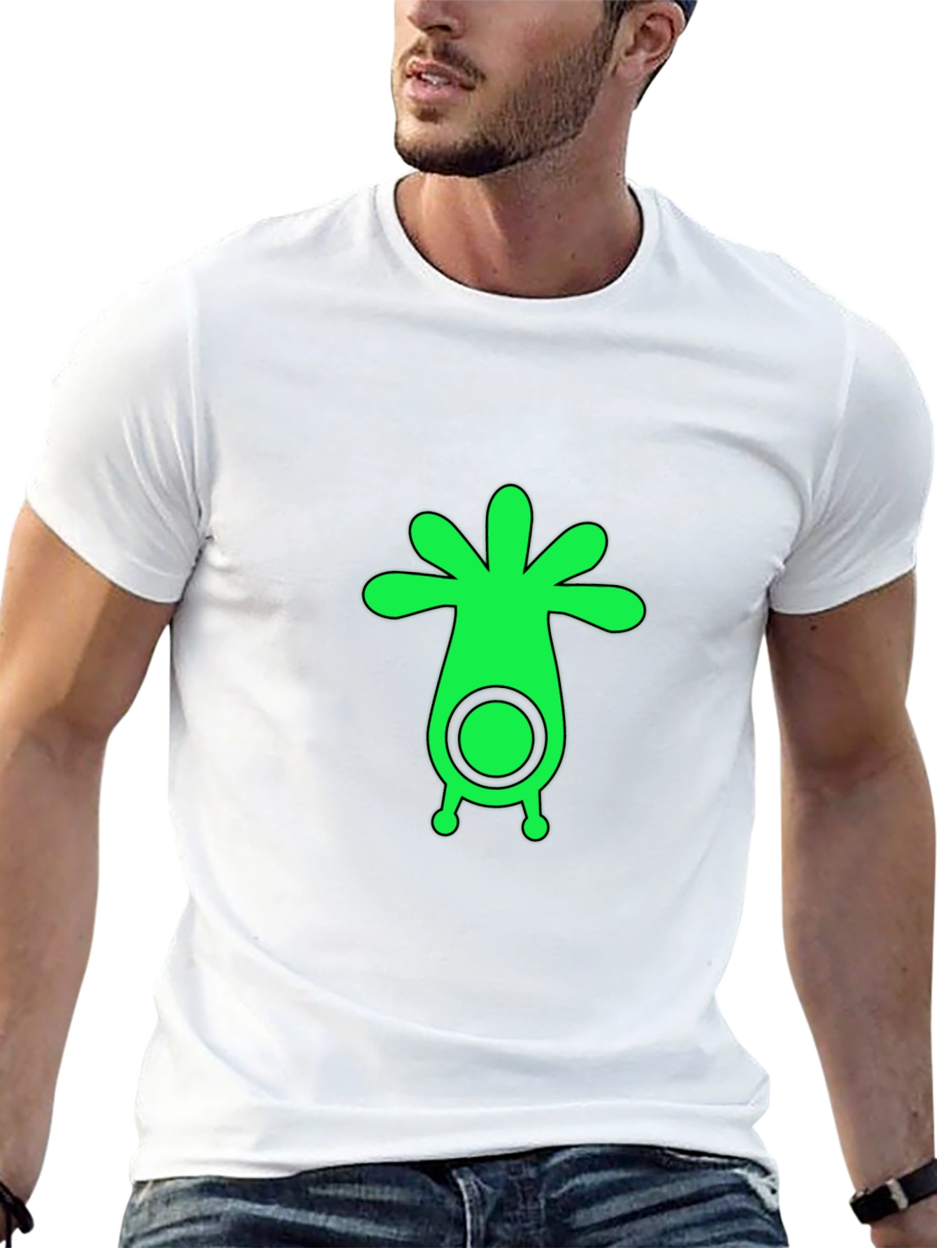 Black Men's Black T-Shirt with Green Alien Graphic view 13