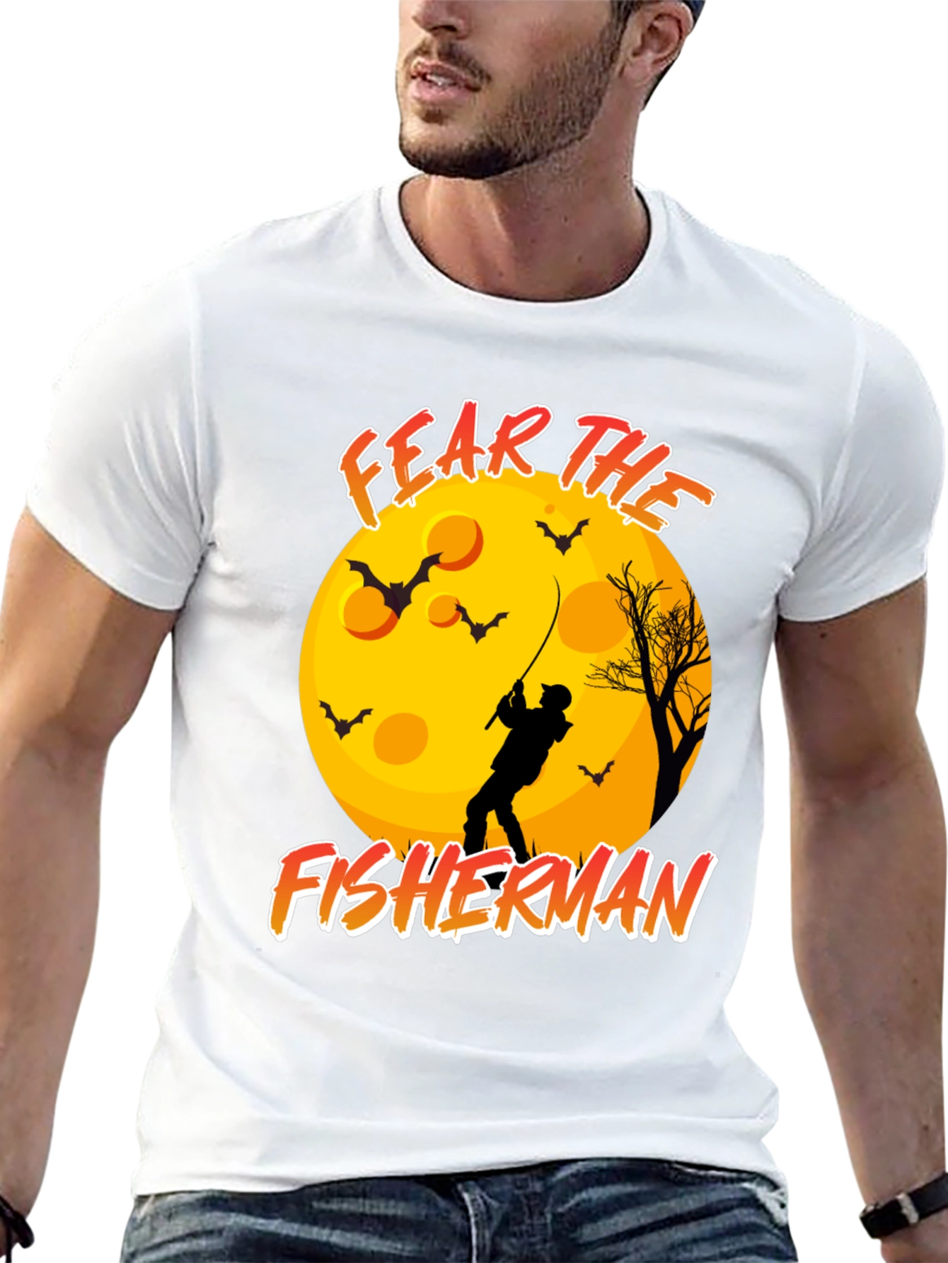Black Fear the Fisherman Black T-Shirt Halloween Moon Bats view 13