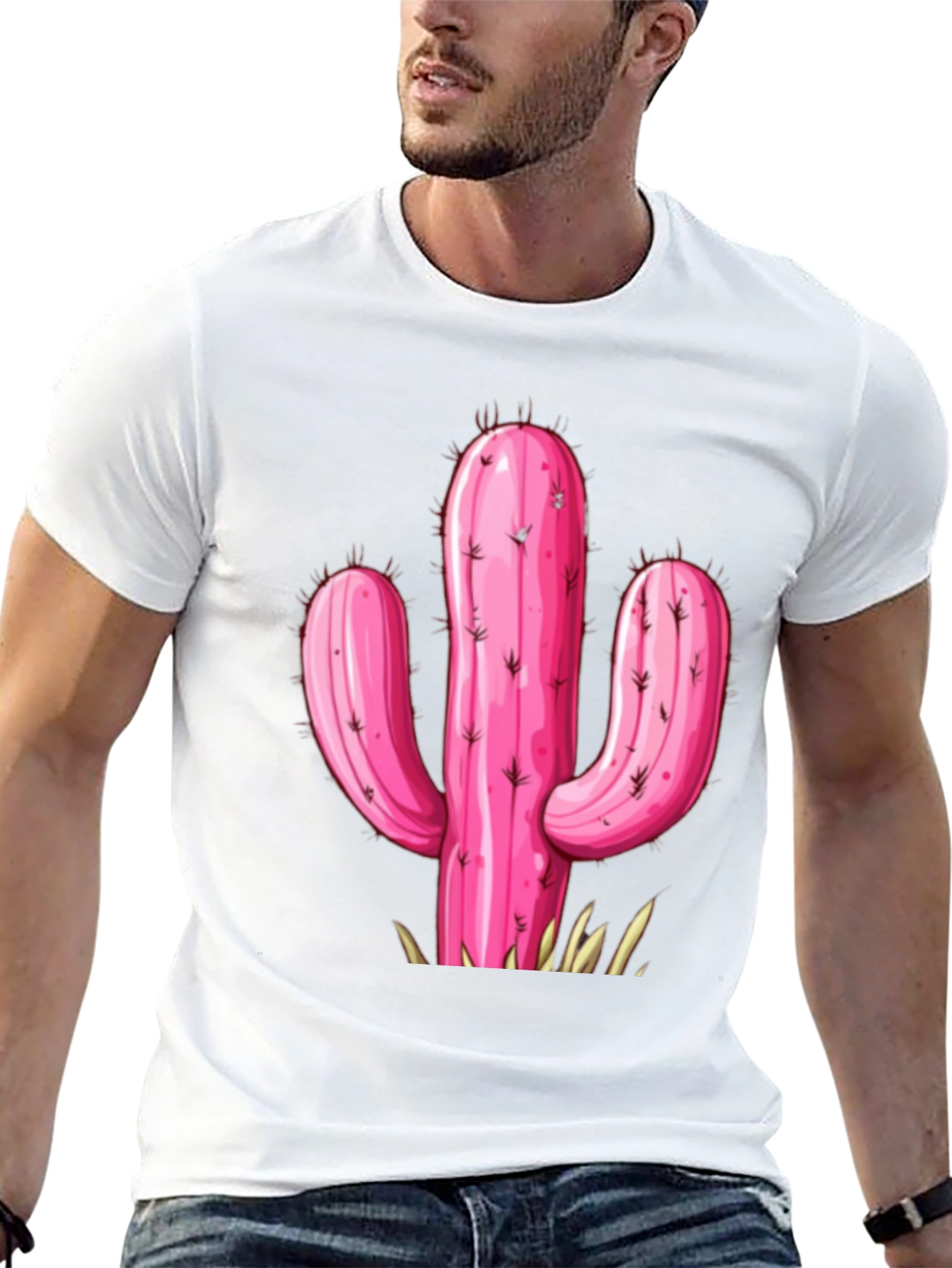 Black Pink Cactus Graphic Tee - Stylish Desert Vibe T-Shirt view 13