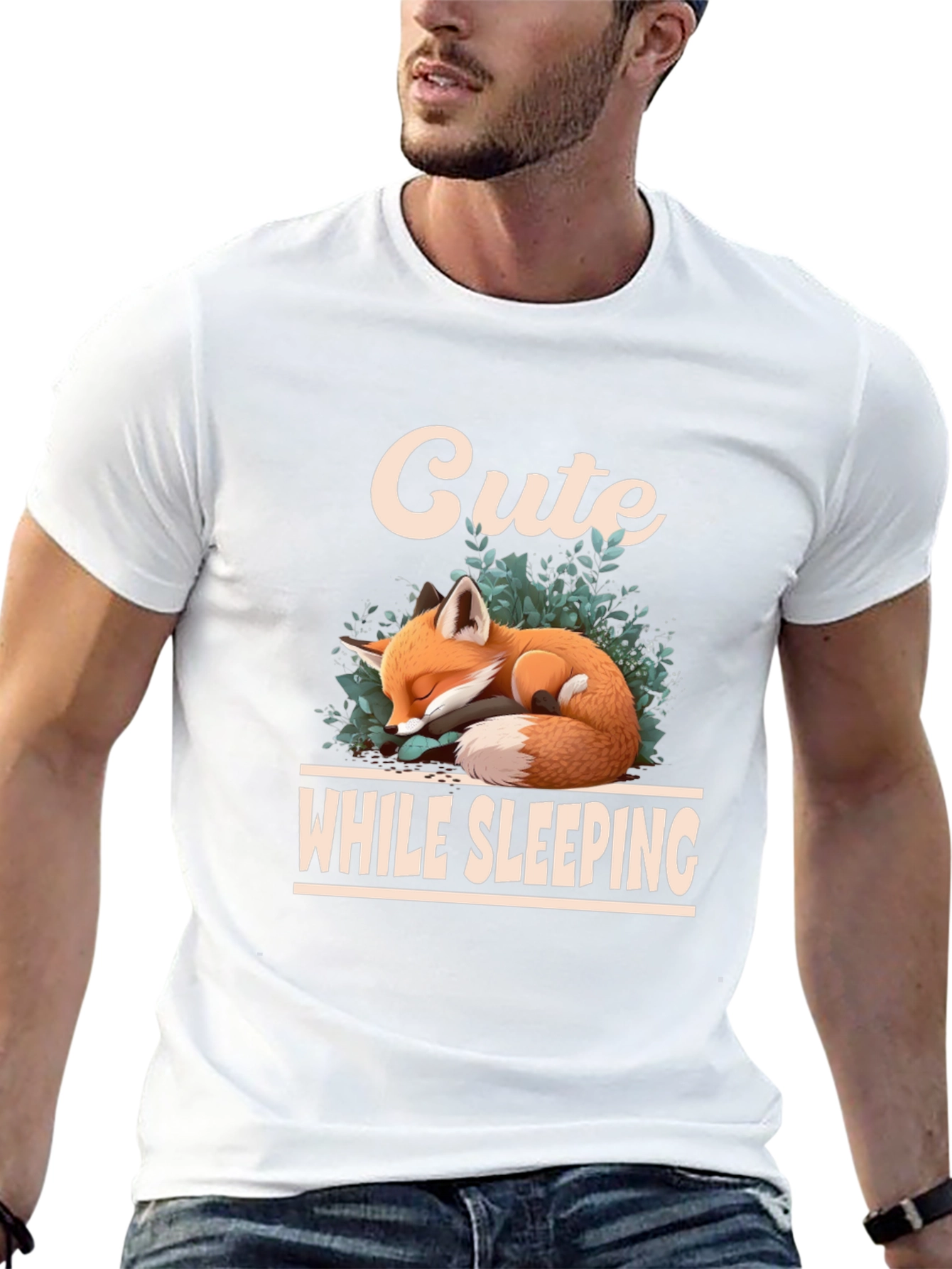 Black Cute Sleeping Fox Graphic T-Shirt view 13