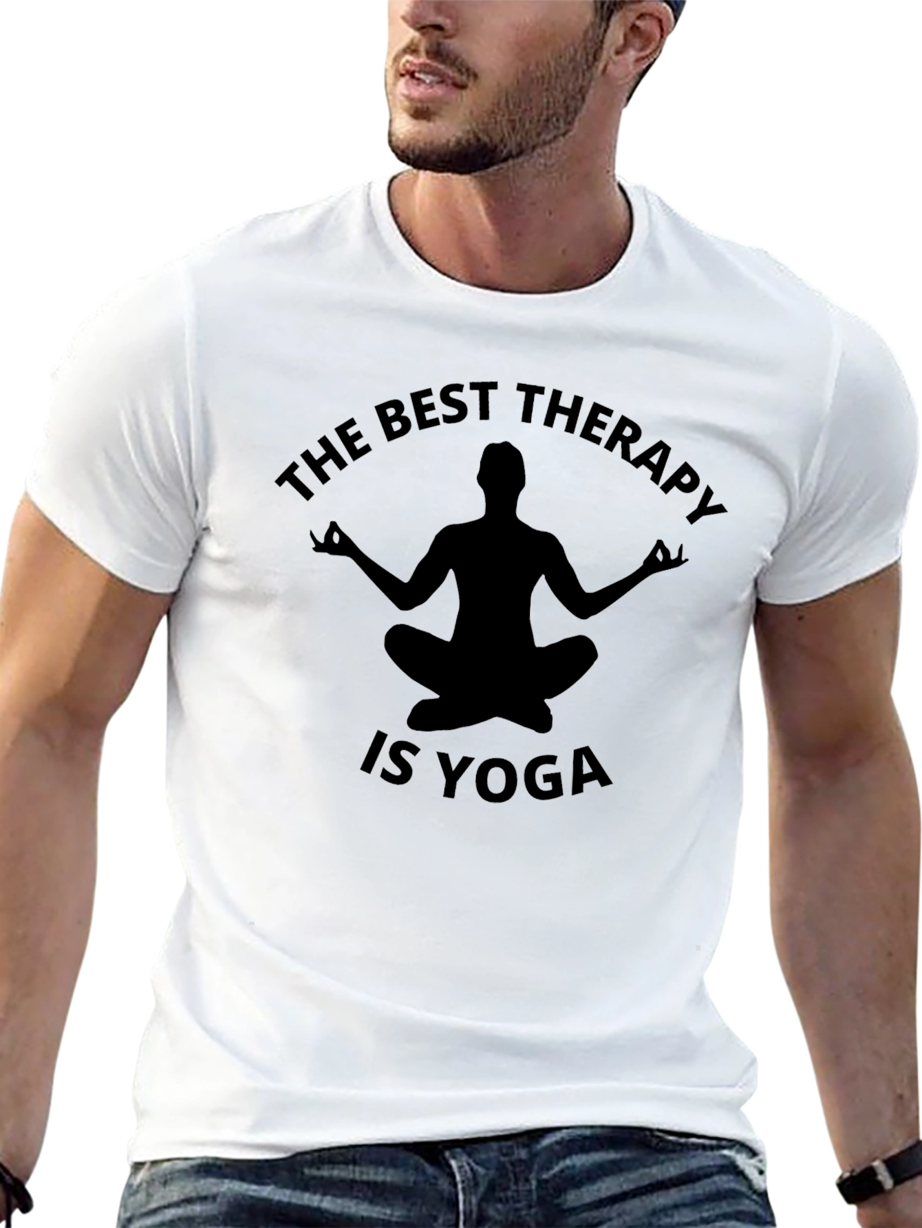 Black The Best Therapy Is Yoga Men's T-Shirt Black view 13
