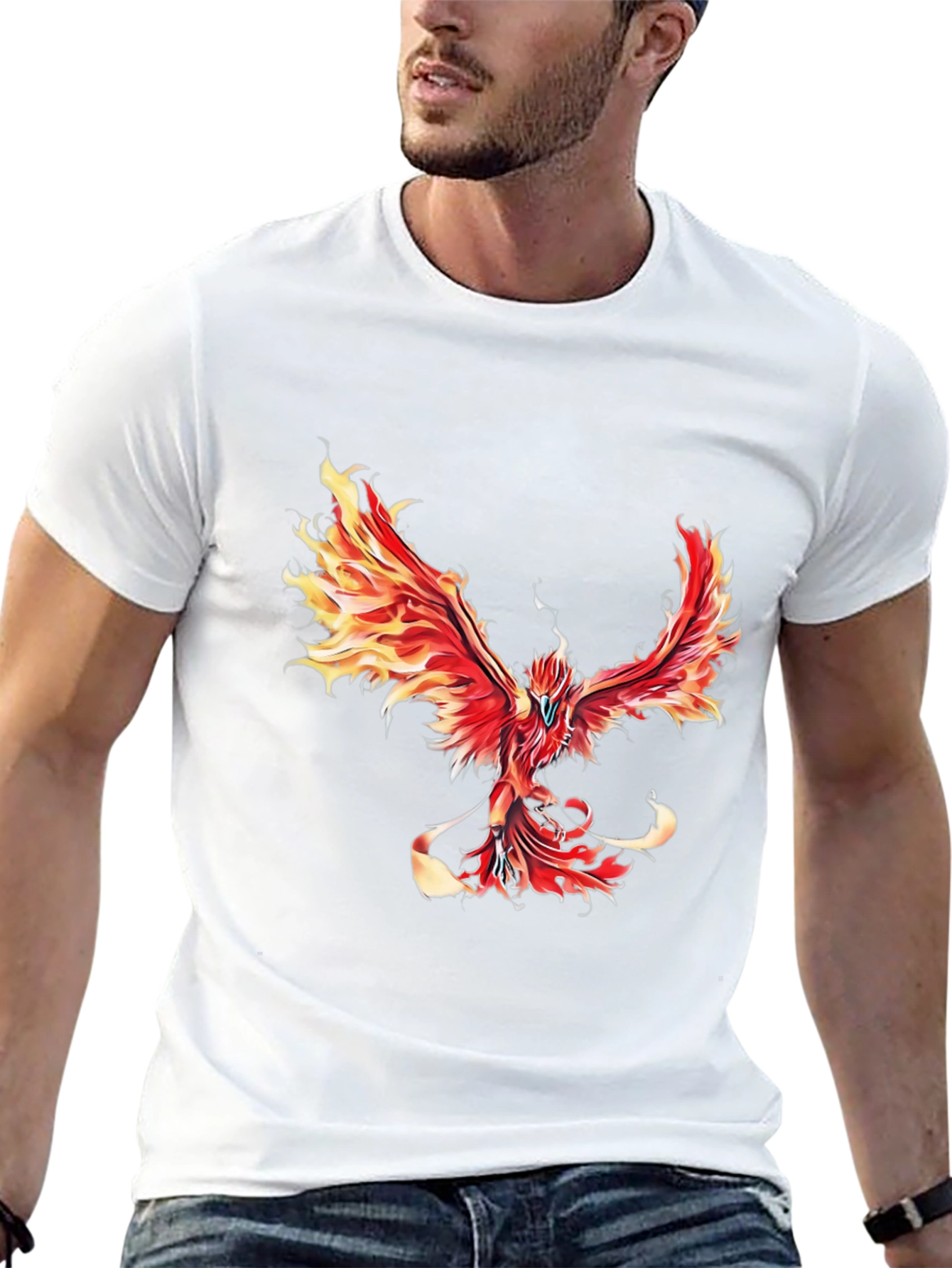 Black Fiery Phoenix Graphic Tee - Black Cotton Blend view 13