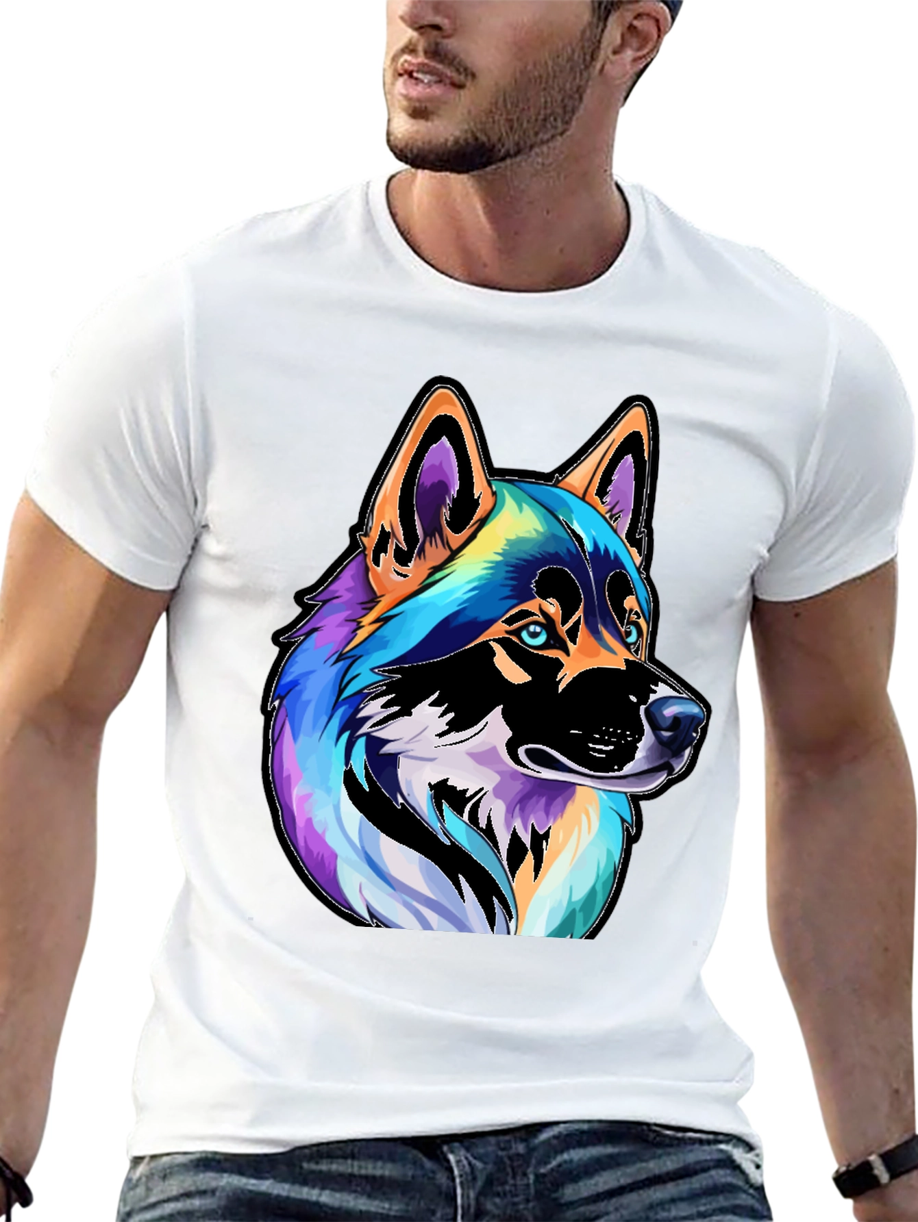 Black Colorful Husky Dog Graphic Tee - Black view 13