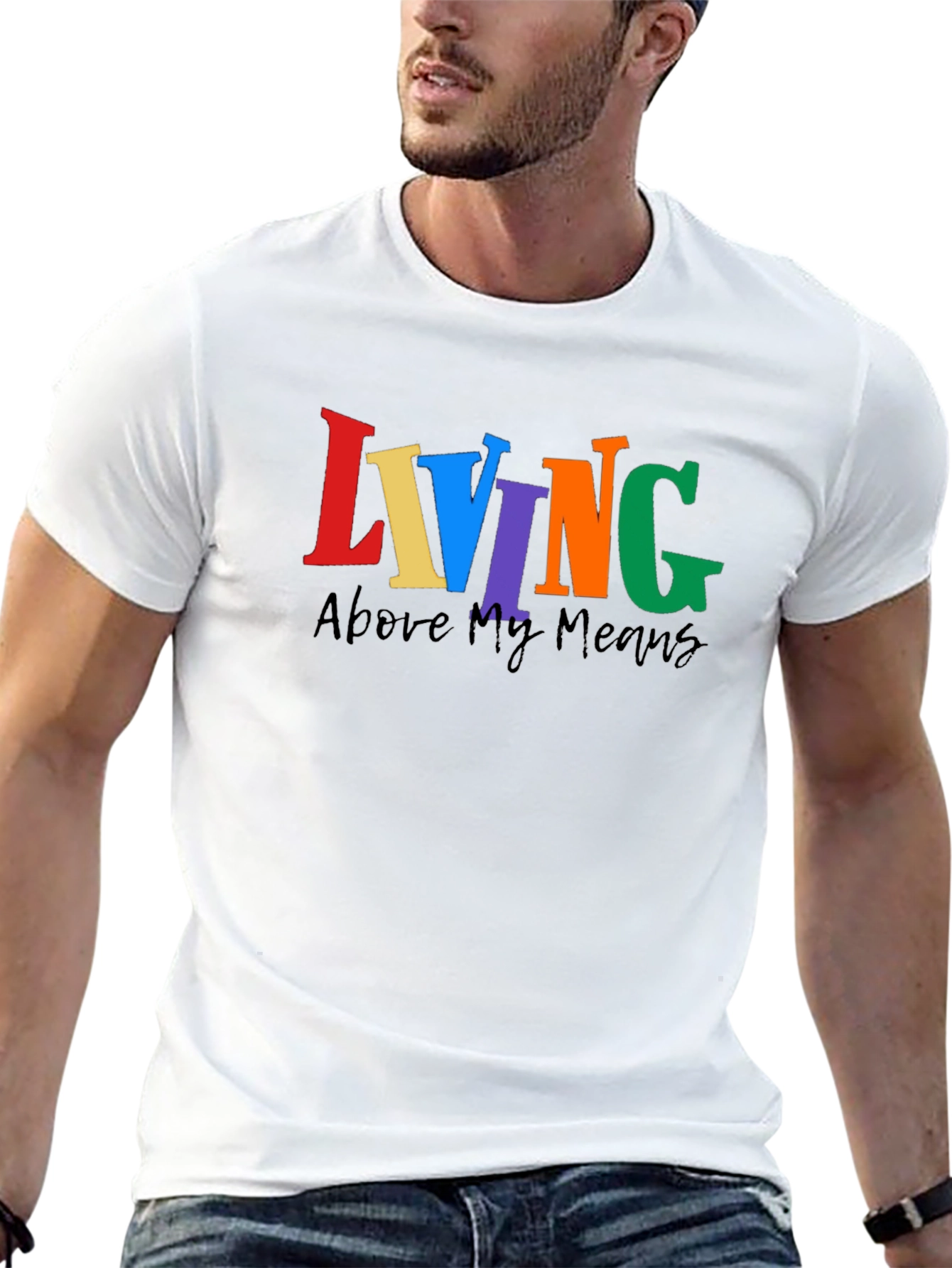 Black Living Above My Means Colorful Graphic Tee view 13