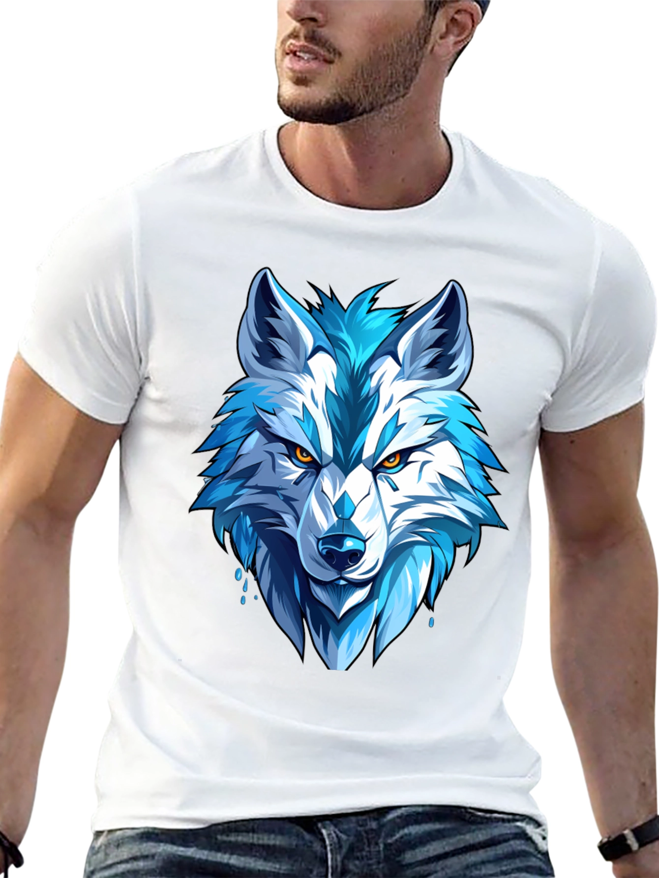 Black Cool Blue Wolf Graphic Tee - Fierce Style view 13