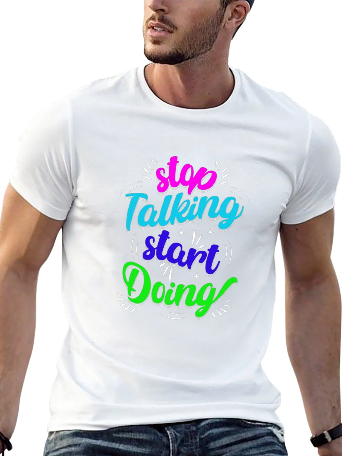Black Stop Talking Start Doing Black Graphic Tee view 13