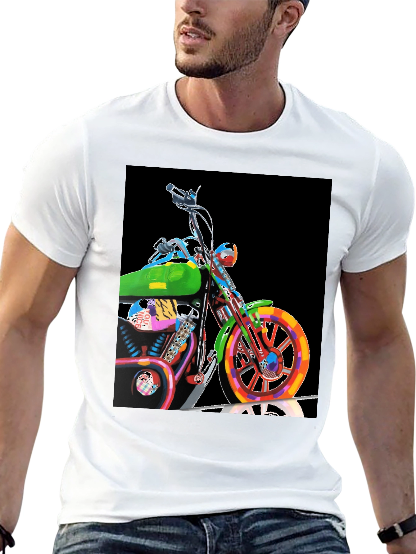 Black Colorful Motorcycle Graphic Tee - Black view 13