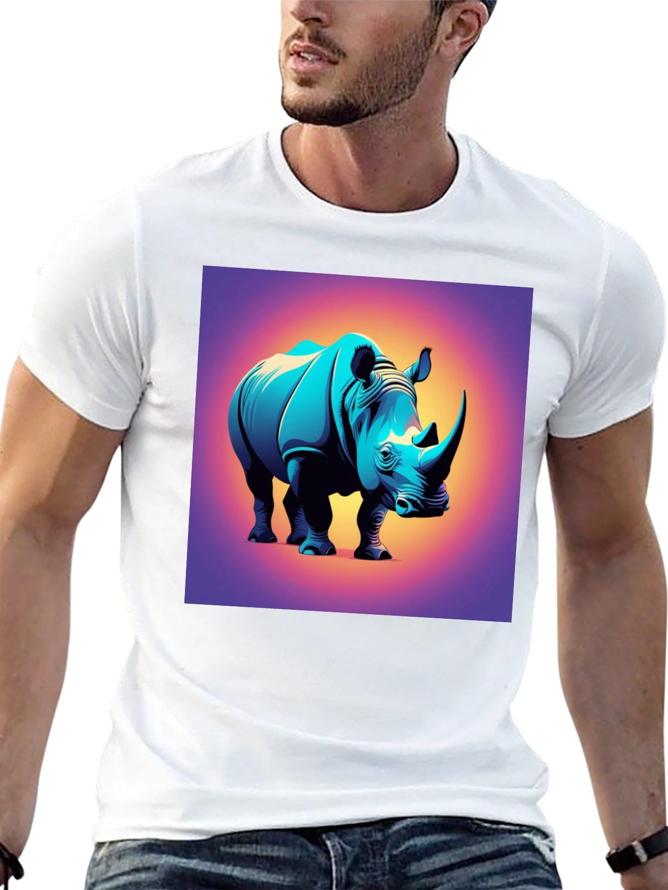 Black Rhino Graphic Tee - Bold Animal Print T-Shirt view 13