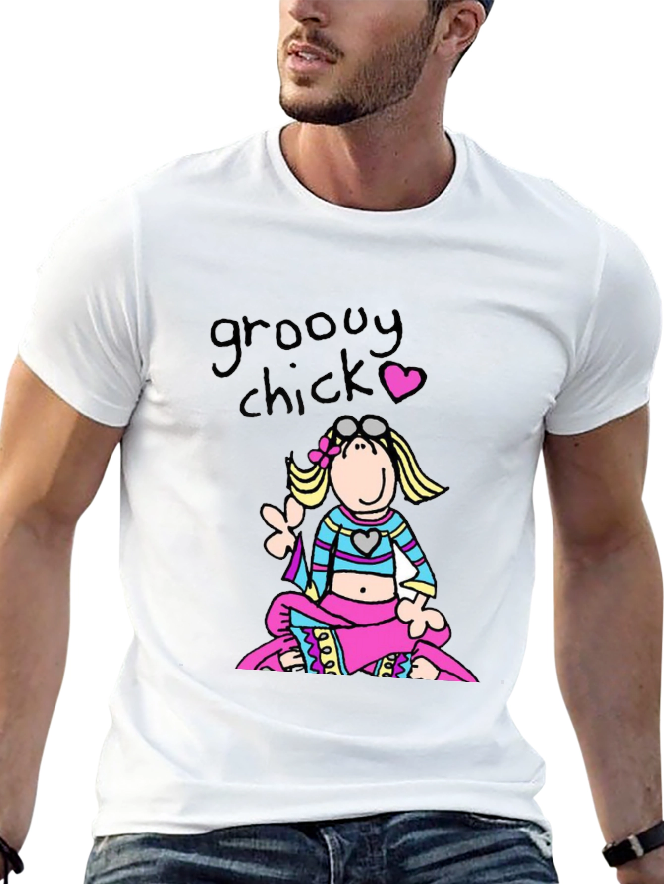 Black Groovy Chick Graphic Tee - Retro 70s Style T-Shirt view 13