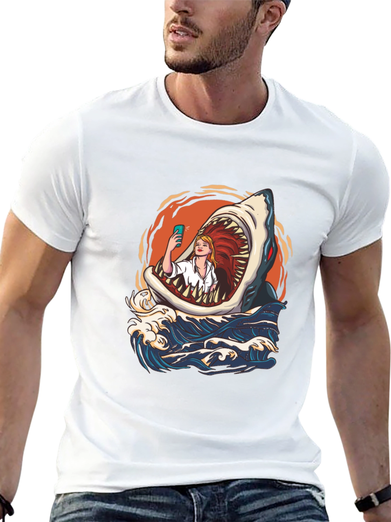 Black Shark Selfie Graphic Tee - Funny Ocean Print view 13