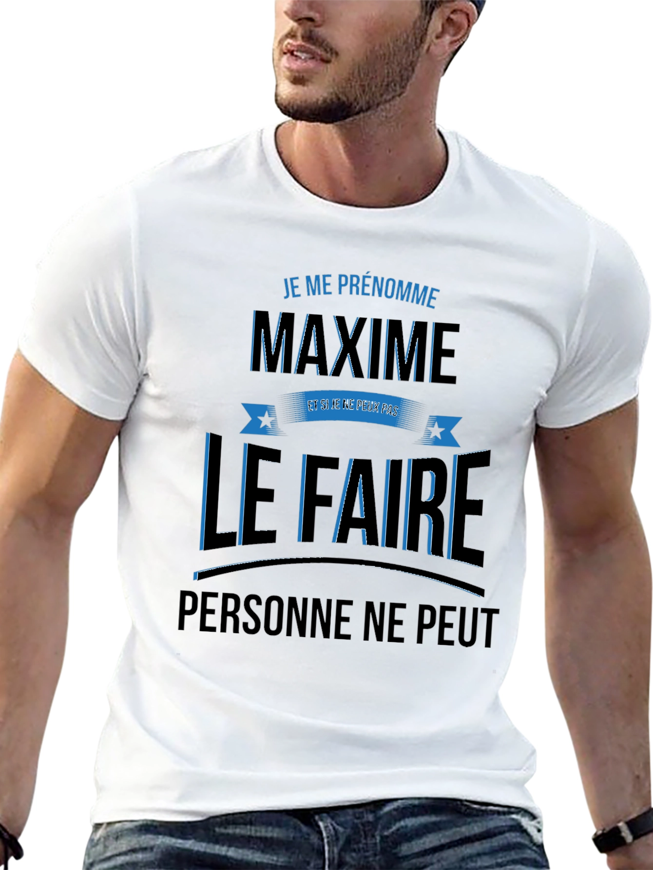 Black Men's Graphic T-Shirt - 'Je Me Prénomme Maxime' Design view 13