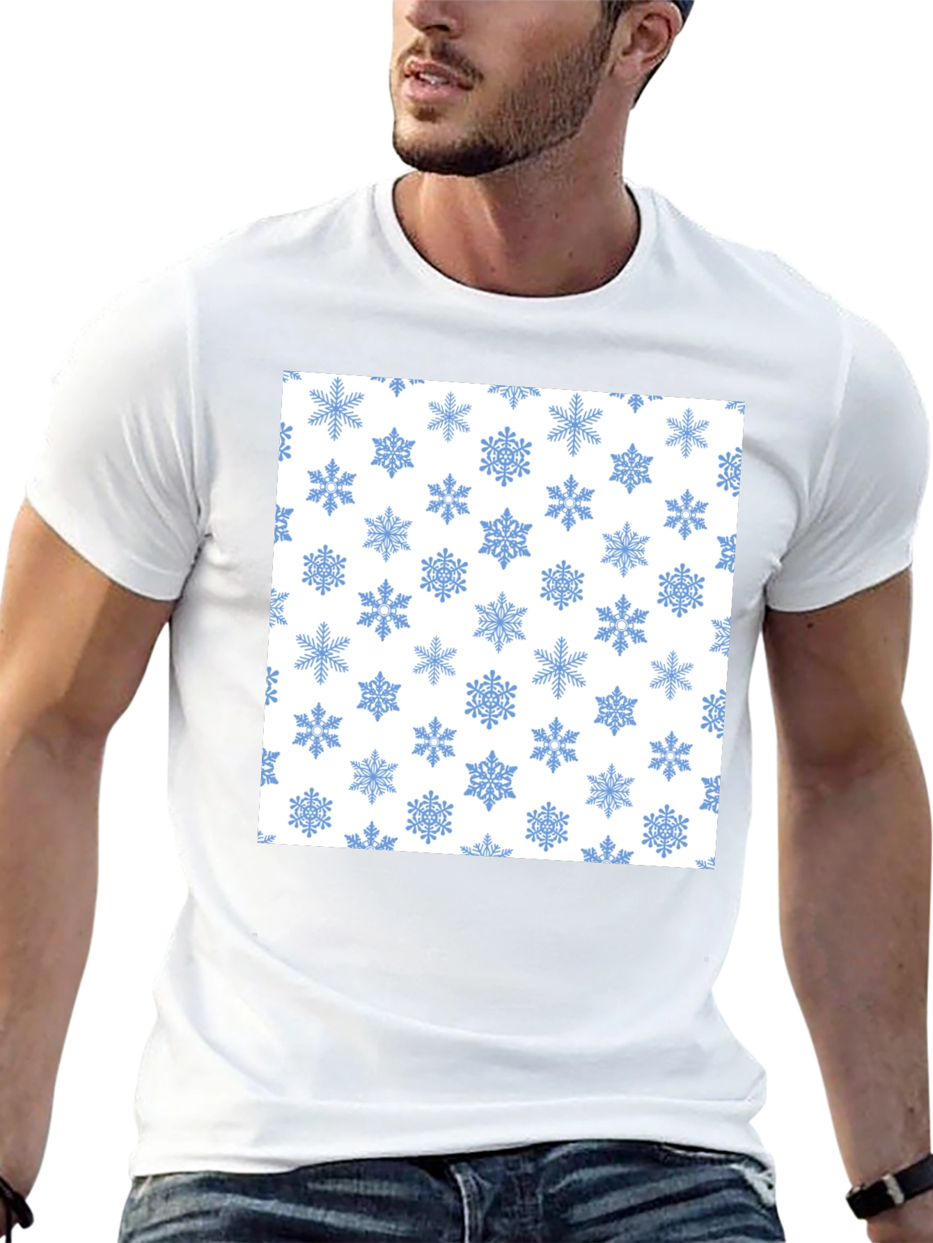 Black Snowflake Pattern Tee - Winter Holiday Style view 13