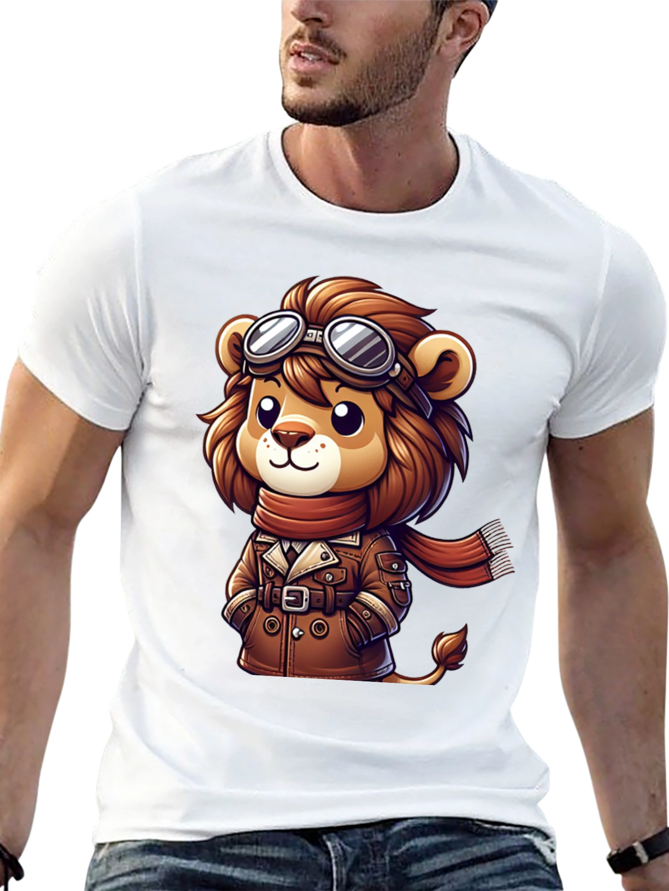 Black Lion Aviator Graphic Tee - Cartoon Style view 13