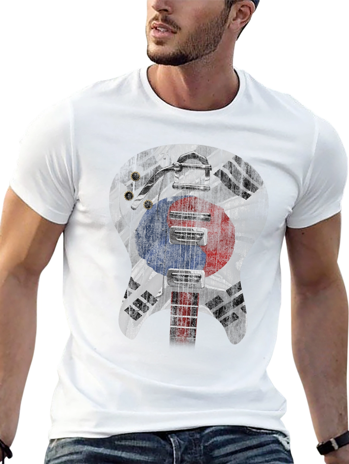 Black Korea Guitar Flag T-Shirt view 13