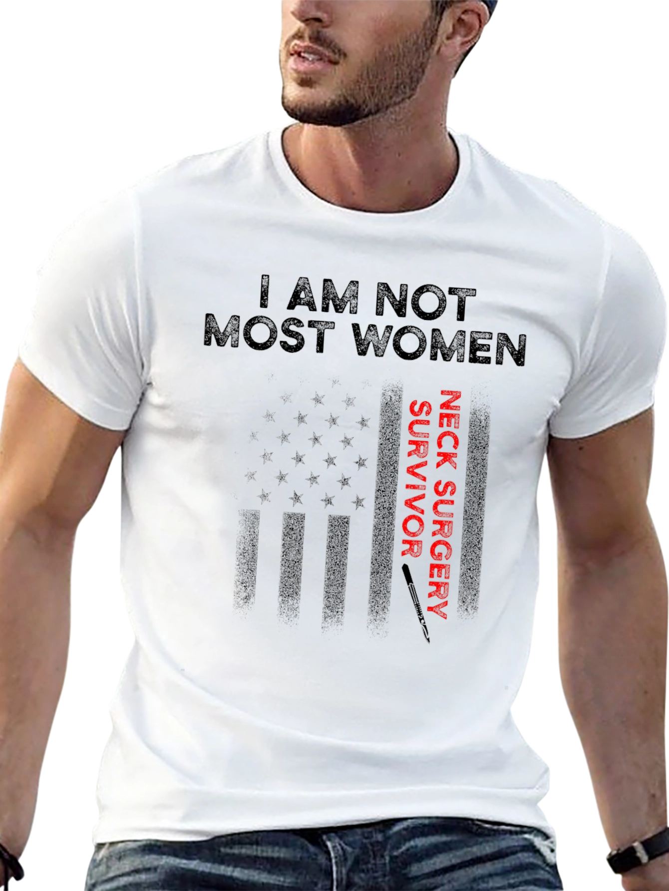 Black I Am Not Most Women Neck Surgery Survivor T-Shirt view 13