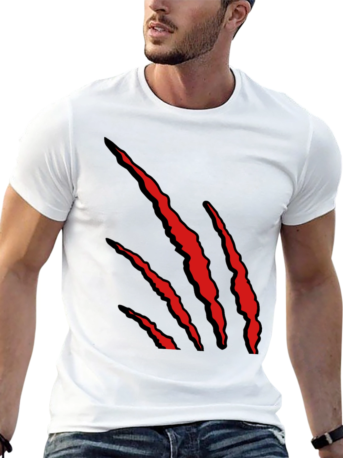 Black Men's Black T-Shirt with Red Claw Graphic view 13