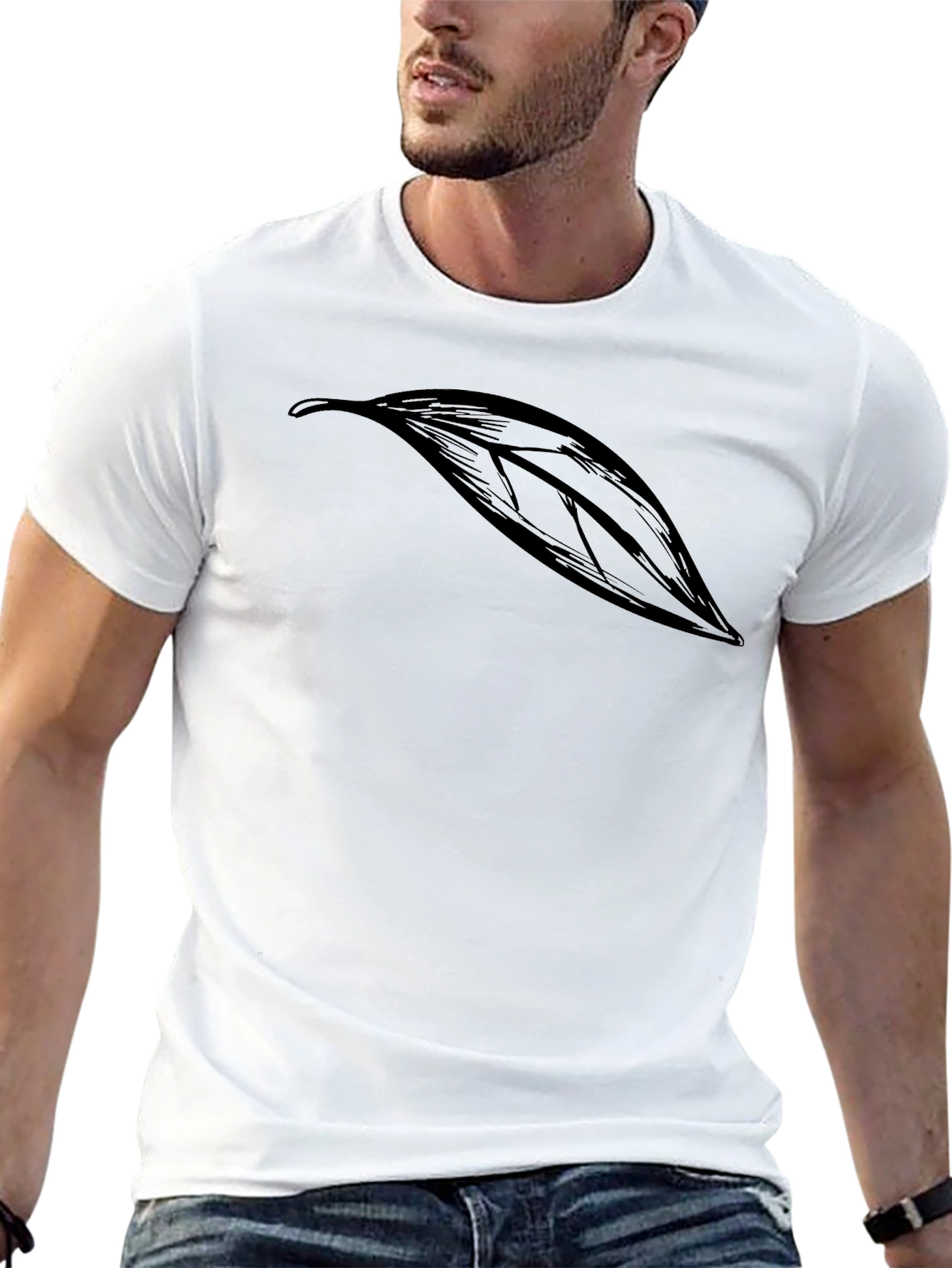 Black Men's Black Leaf Graphic Tee - Casual Style view 13