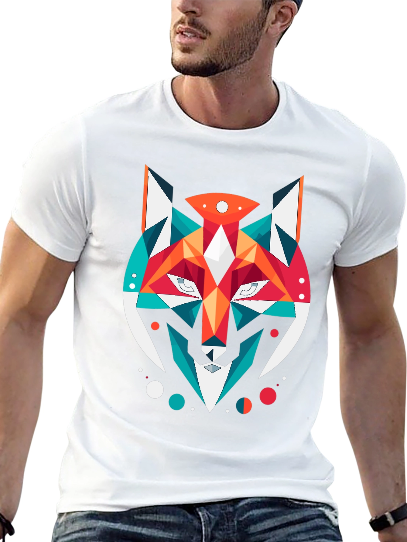 Black Geometric Fox Graphic Black T-Shirt view 13