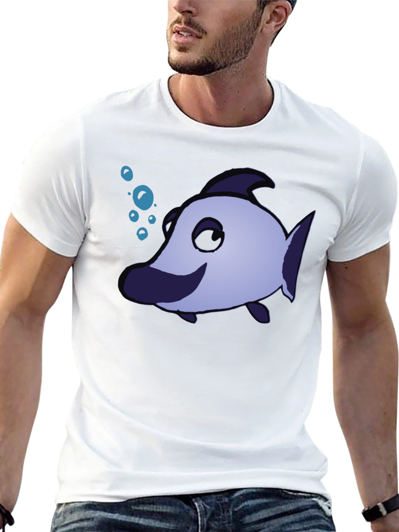 Black Funny Cartoon Fish T-Shirt view 13
