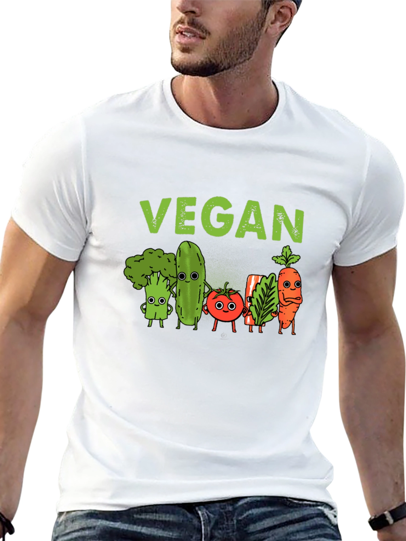 Black Vegan T-Shirt - Cute Cartoon Vegetables view 13