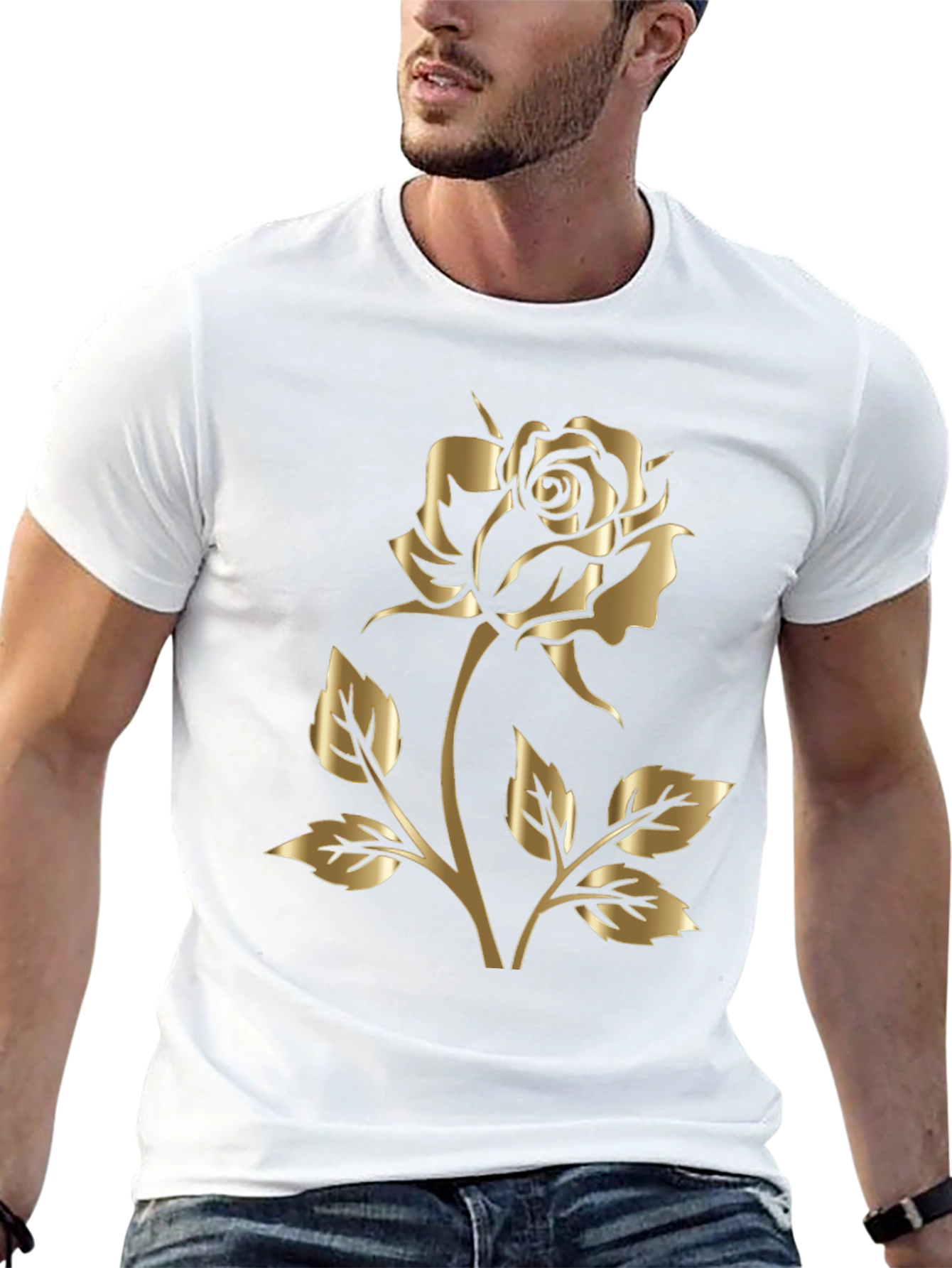 Black Gold Rose Graphic Black T-Shirt view 13