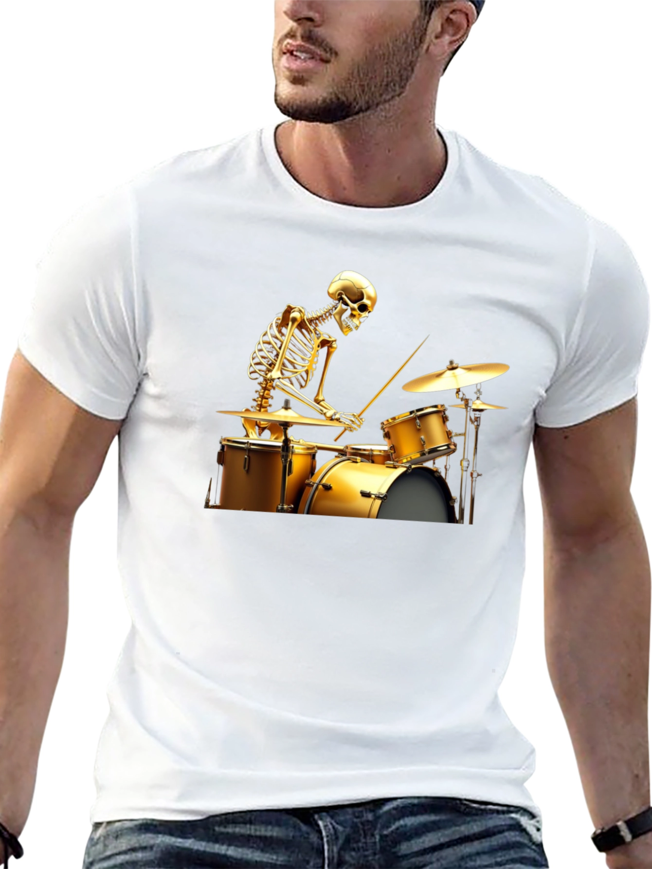 Black Skeleton Drummer Graphic Tee - Black T-Shirt view 13